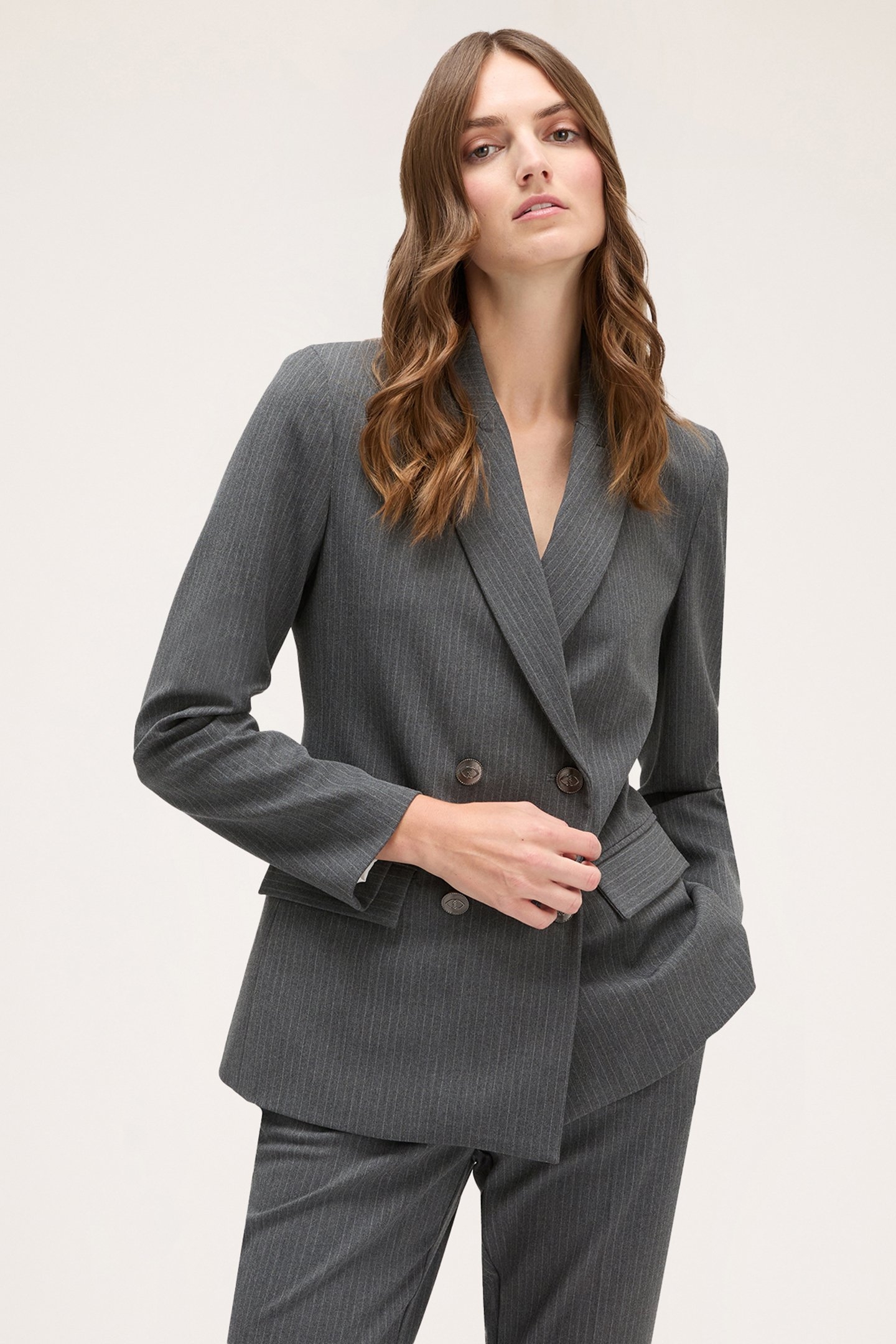 PINSTRIPED DOUBLE-BREASTED JACKET GREY 1