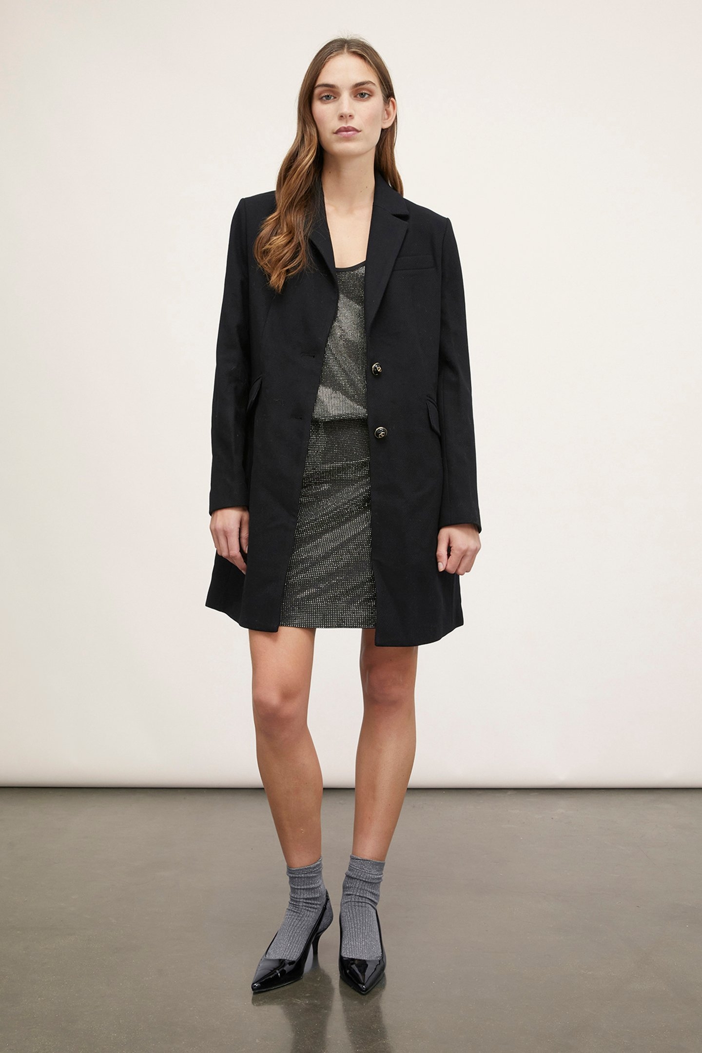 SINGLE-BREASTED WOOL BLEND CLOTH COAT BLACK 2