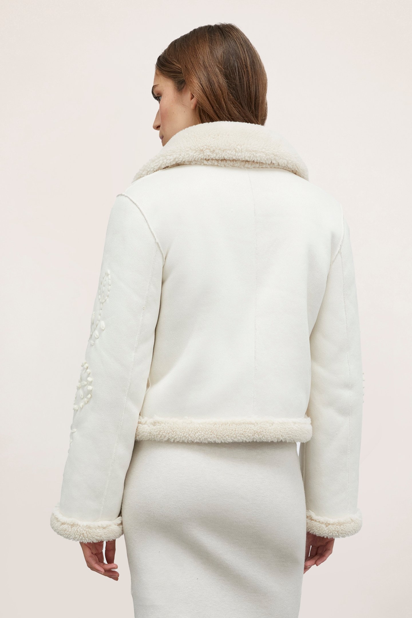 SHEEPSKIN COAT-EFFECT EMBROIDERED JACKET WHITE 2