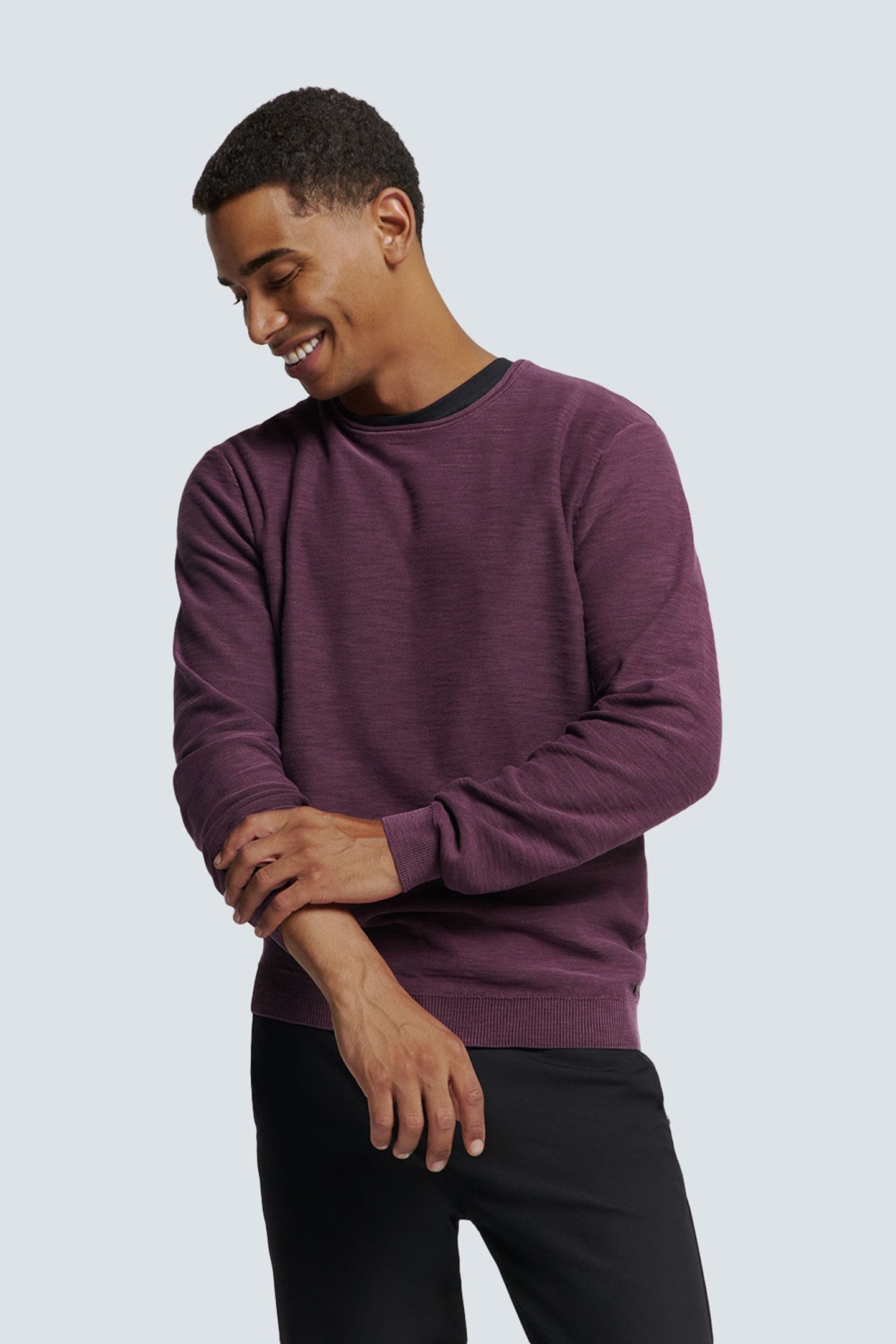PULLOVER CREWNECK GARMENT DYED + STONE WASHED AUBERGINE 1