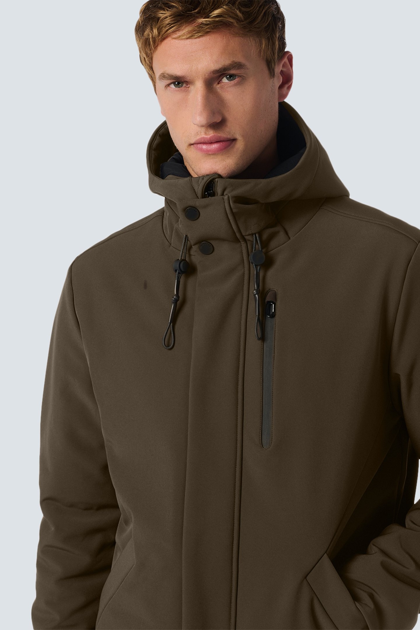 JACKET MEDIUM LONG FIT HOODED SOFTSHELL STRETCH COFFEE 6