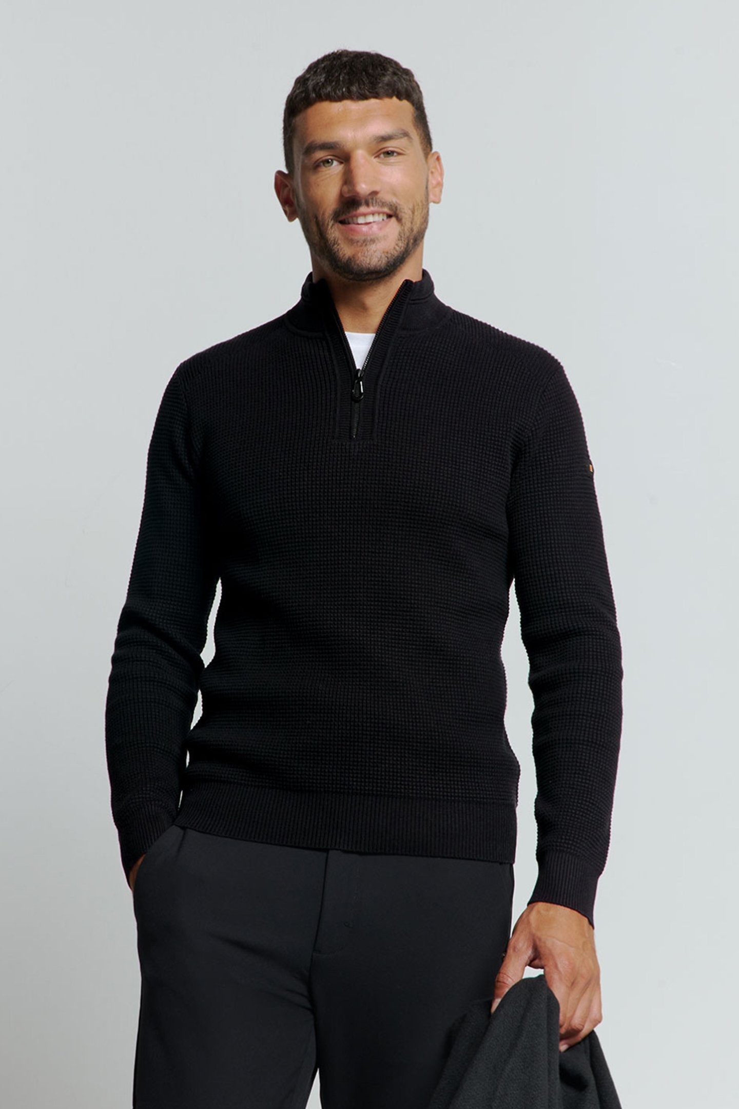 PULLOVER HALF ZIPPER SOLID JACQUARD BLACK 1