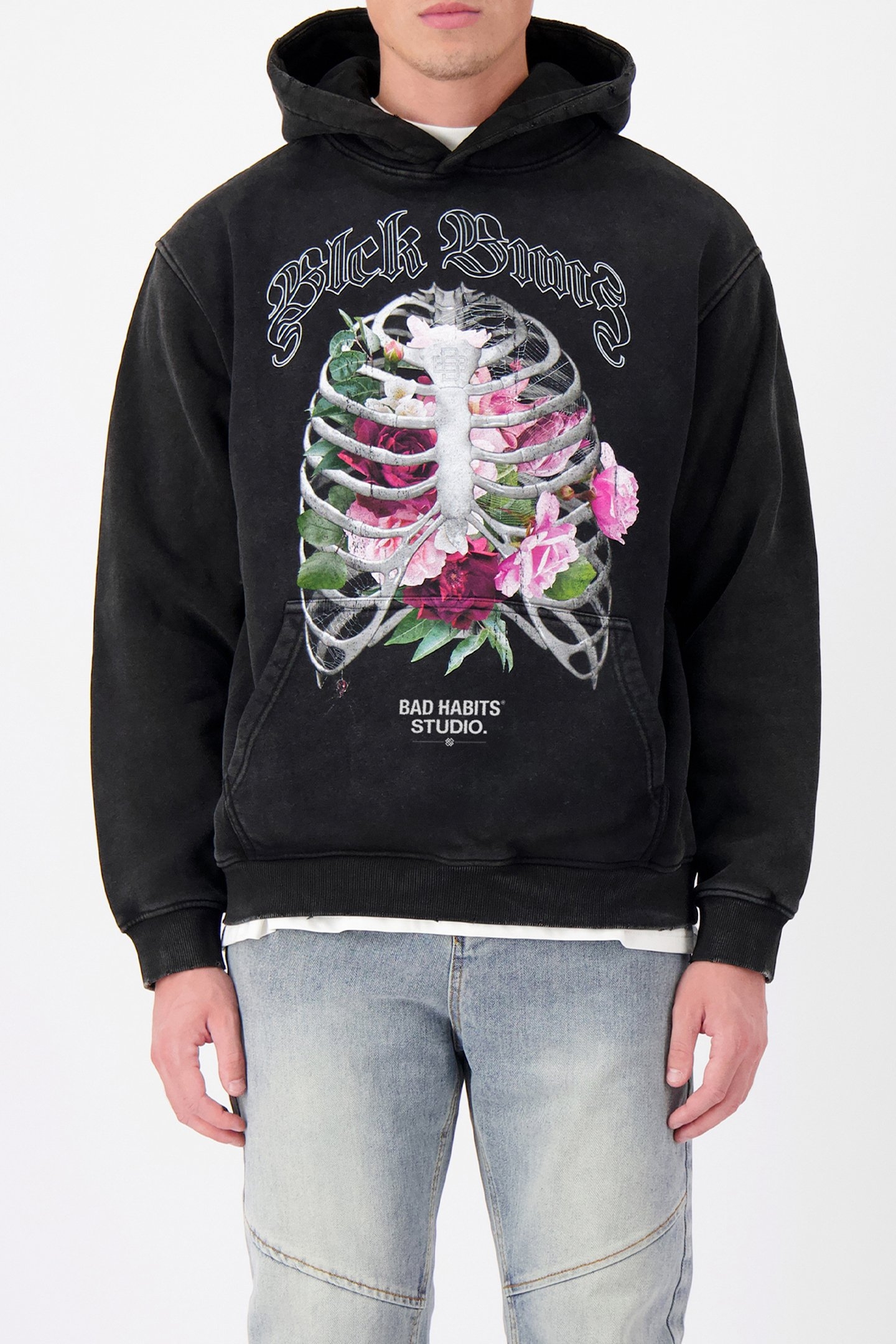 RIBCAGE HOODIE WASHED BLACK 1
