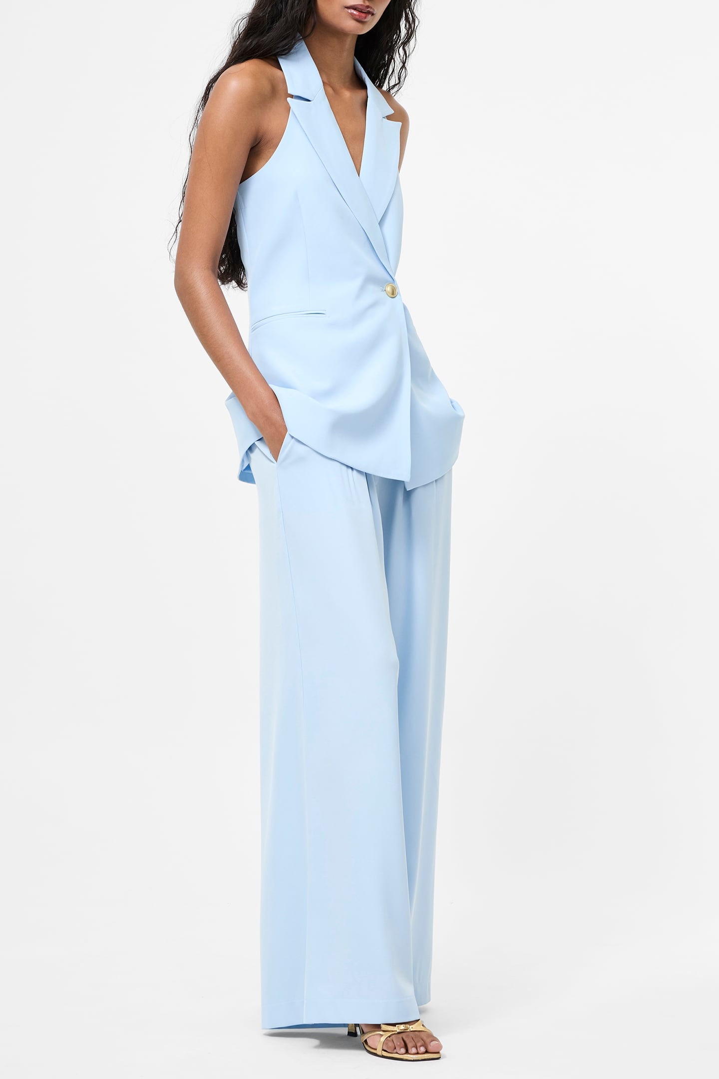 SLEEK TAILORED HALTERNECK SUIT WAISTCOAT CASHMERE BLUE 3