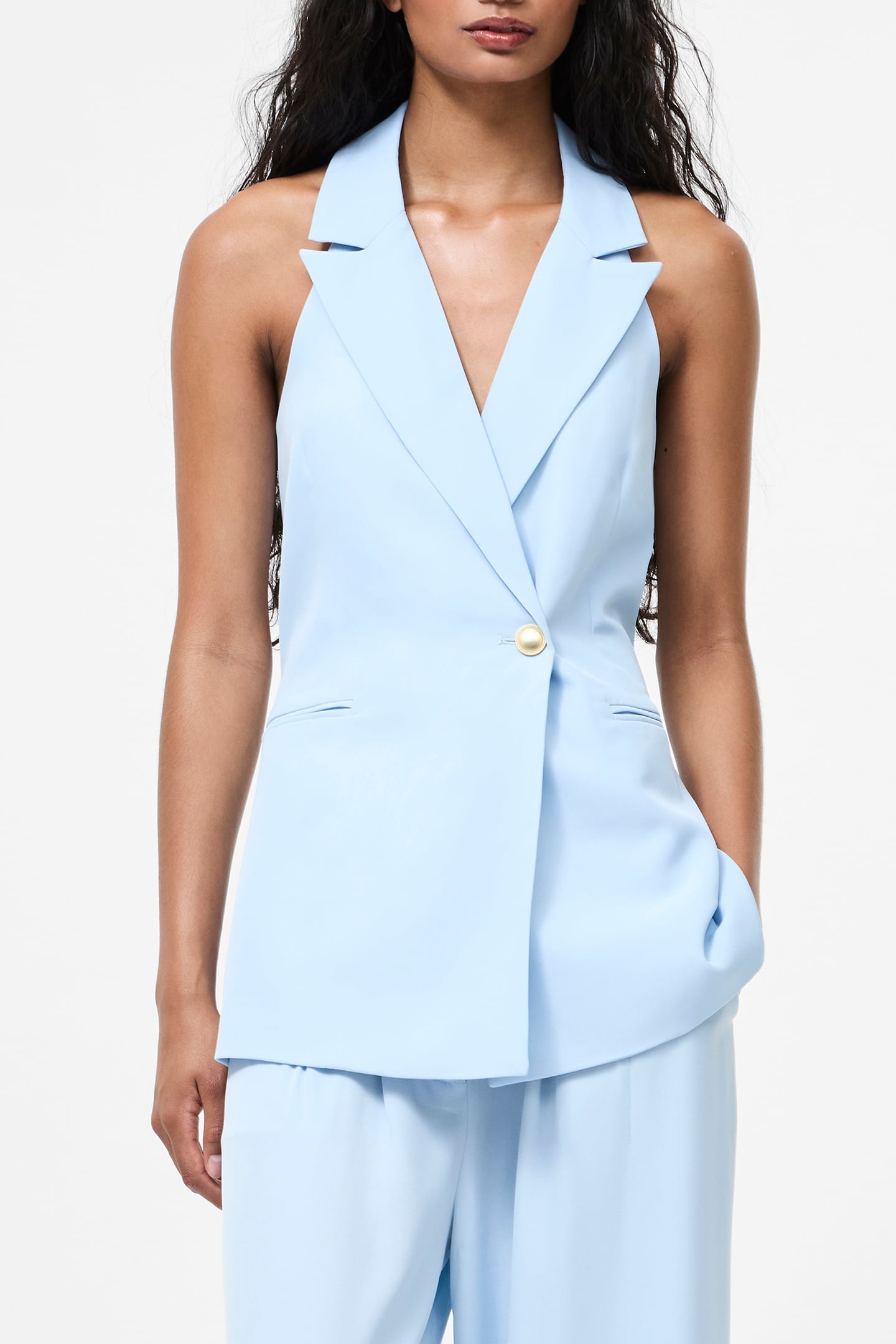 SLEEK TAILORED HALTERNECK SUIT WAISTCOAT CASHMERE BLUE 1