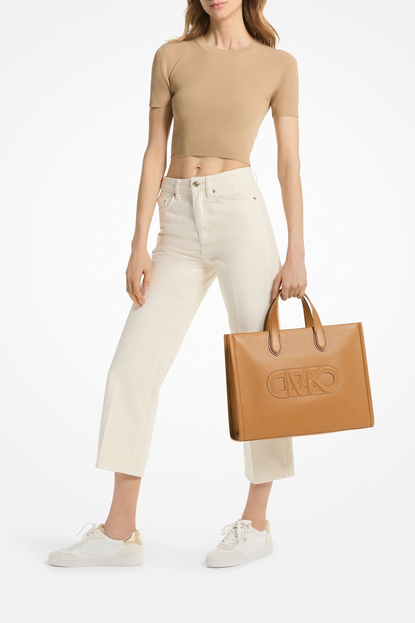 LEATHER GRAB TOTE BAG IN BEIGE 2