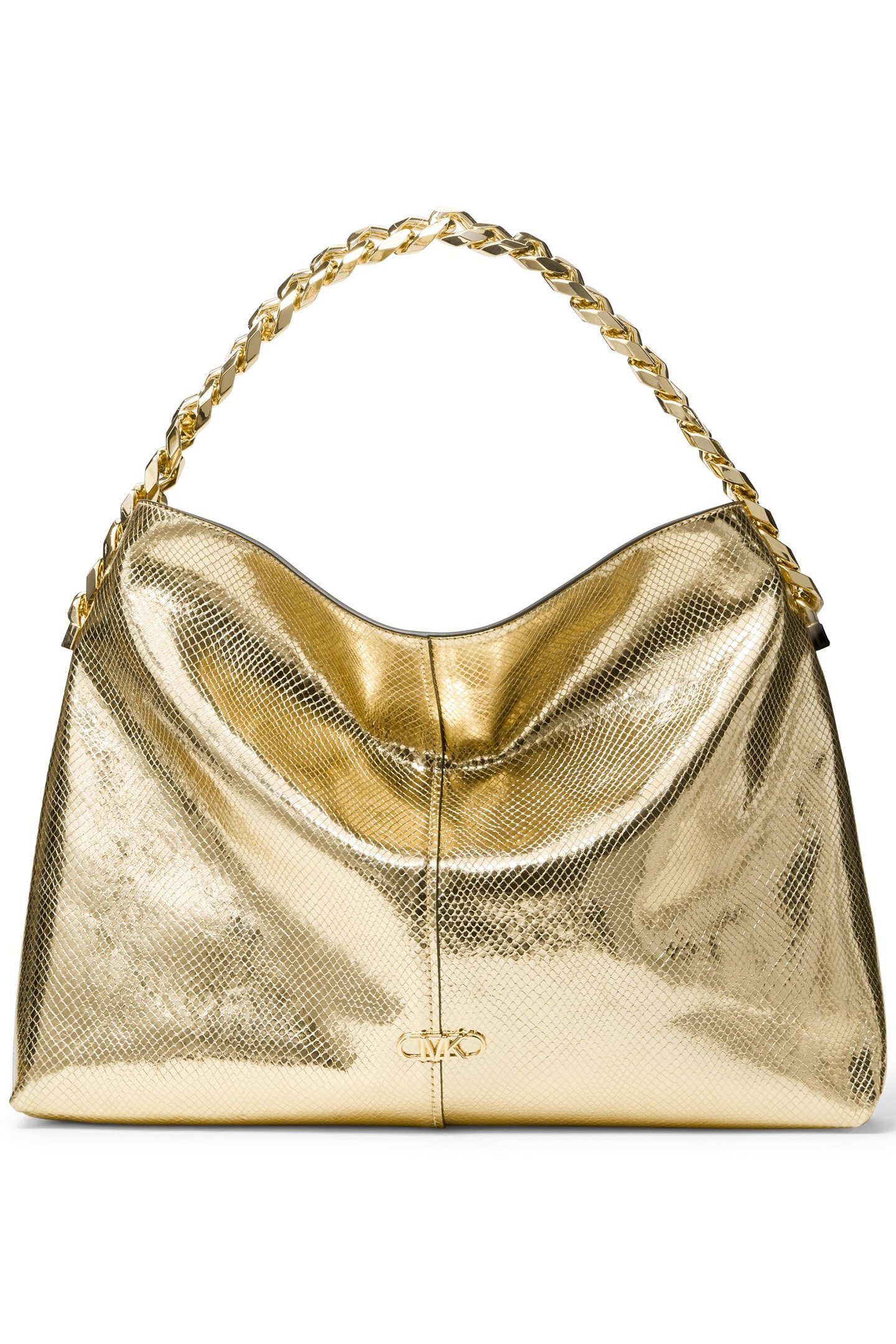 LARGE CHAIN HOBO SHOULDER BAG IN PALE GOLD 1