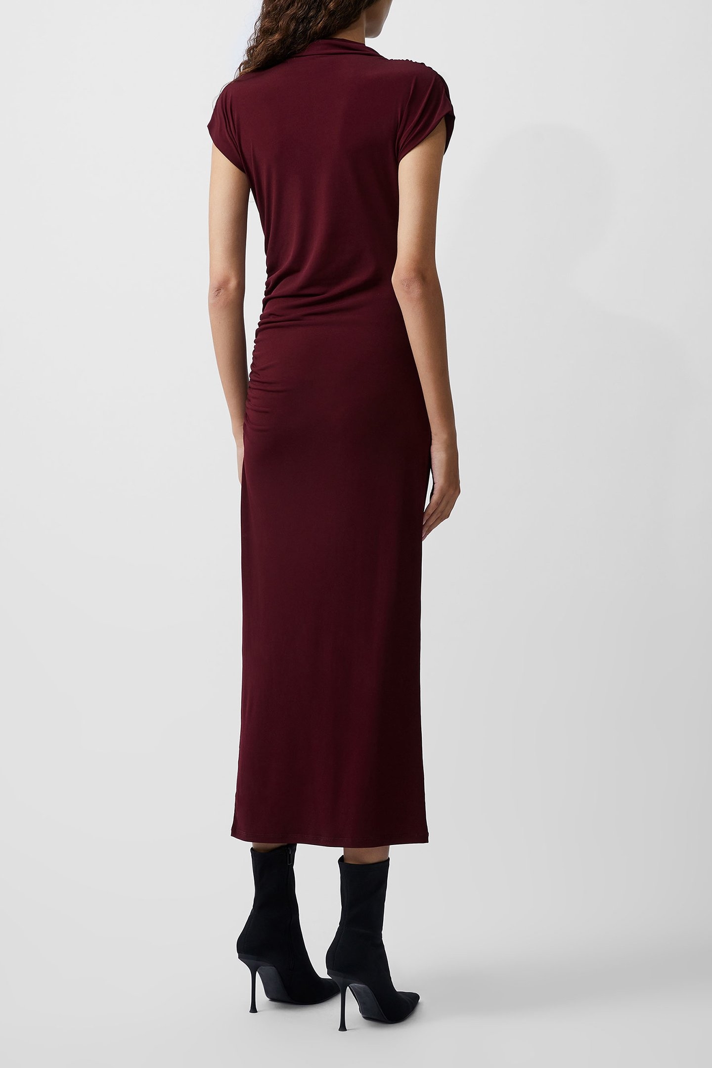 DRAPE MOCK NECK DRESS BURGUNDY 2