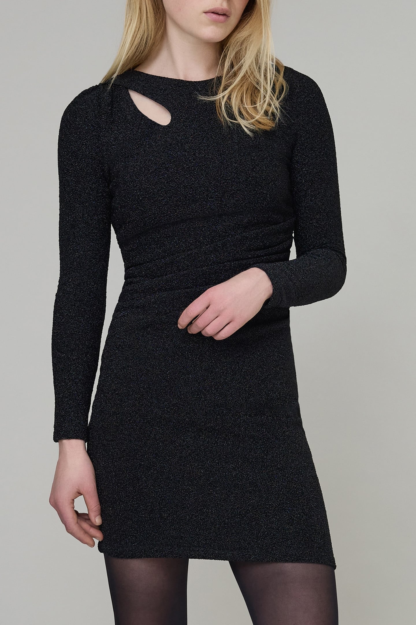 PURE EDITION-BLACK LUREX DRESS ASYMMETRICAL COLLAR BLACK 1