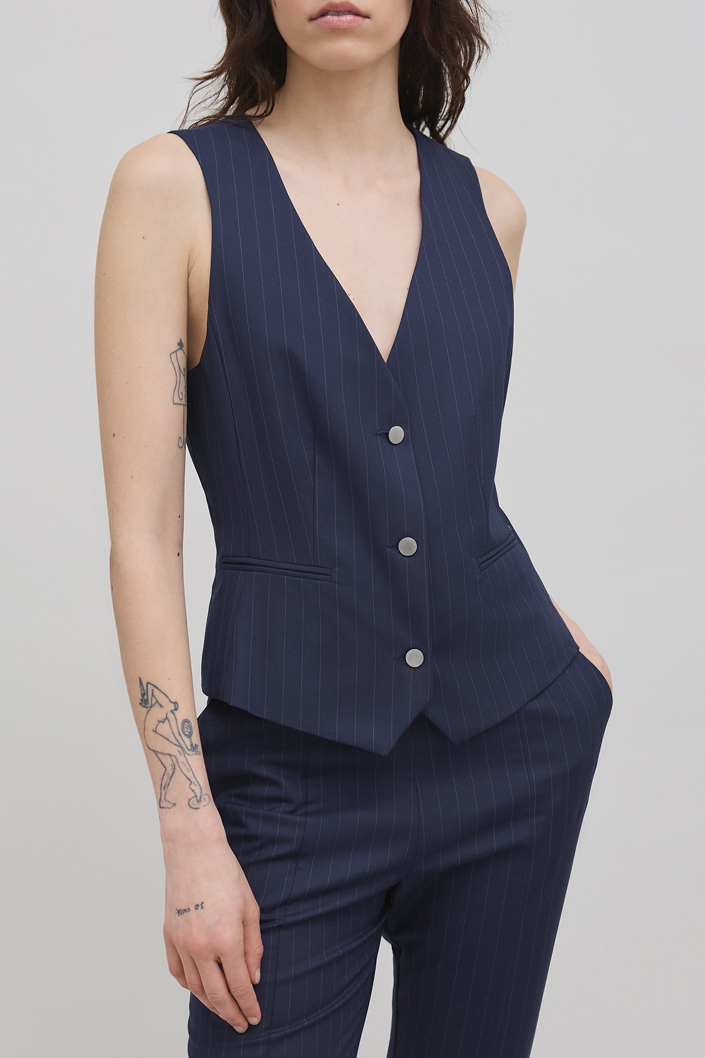 NAVY TENNIS STRIPE SUIT VEST NAVY 1