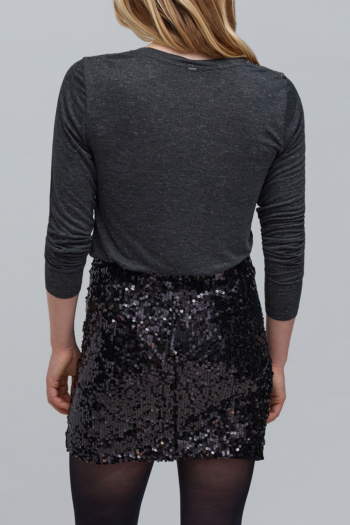 GREY LUREX MESH TEE-SHIRT WITH CURB CHAIN DESIGN GREY 2