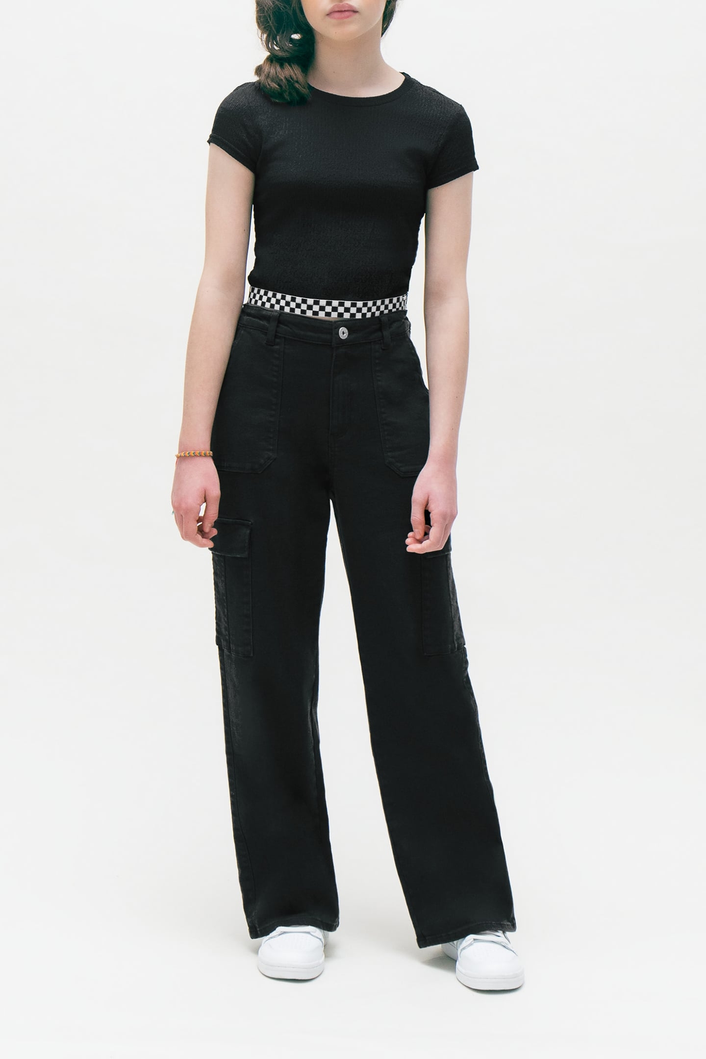 GIRLS’ BLACK DENIM CARGO TROUSERS 1