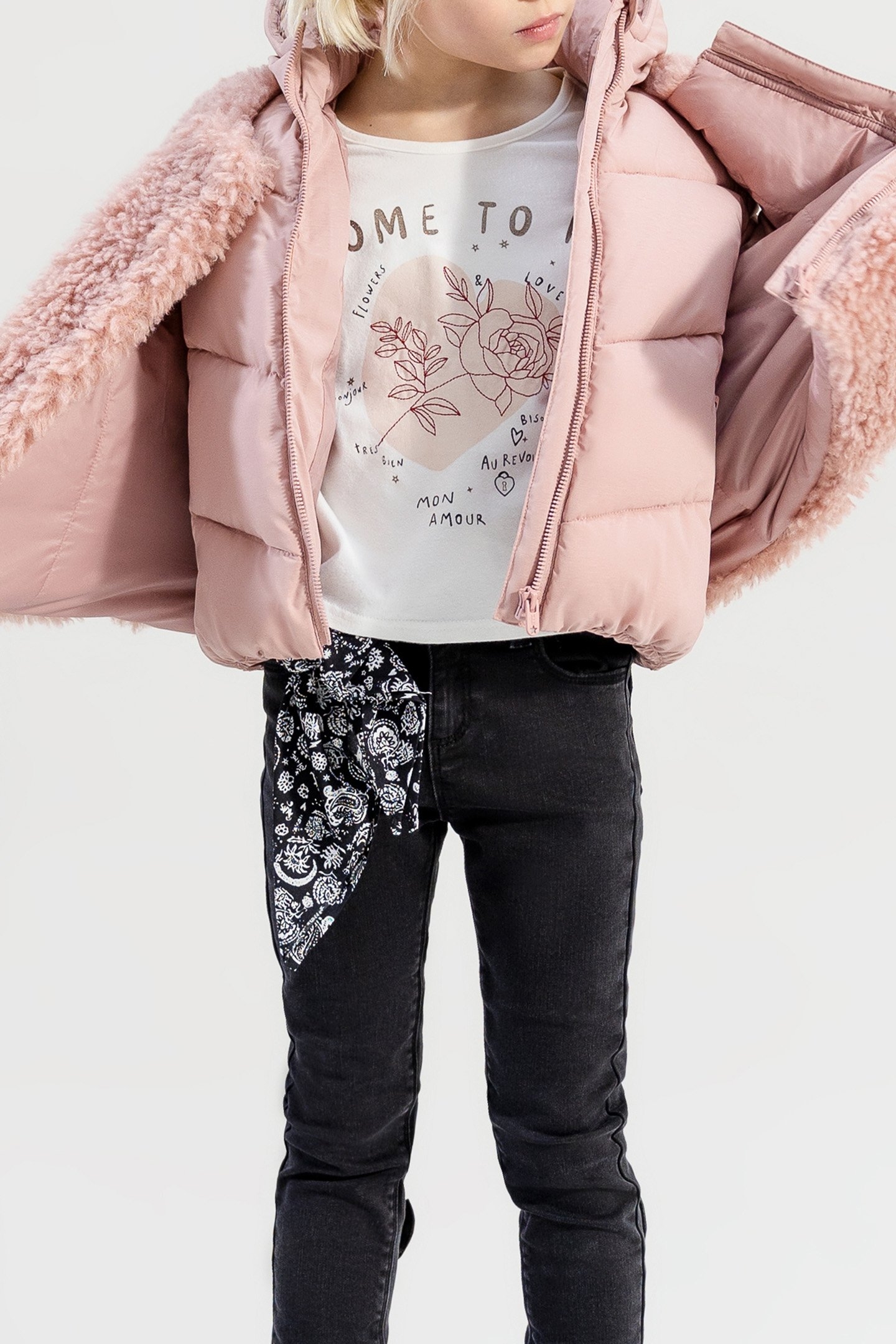 GIRL'S PINK 2-IN-1 DOWN JACKET WITH SHERPA VEST 3