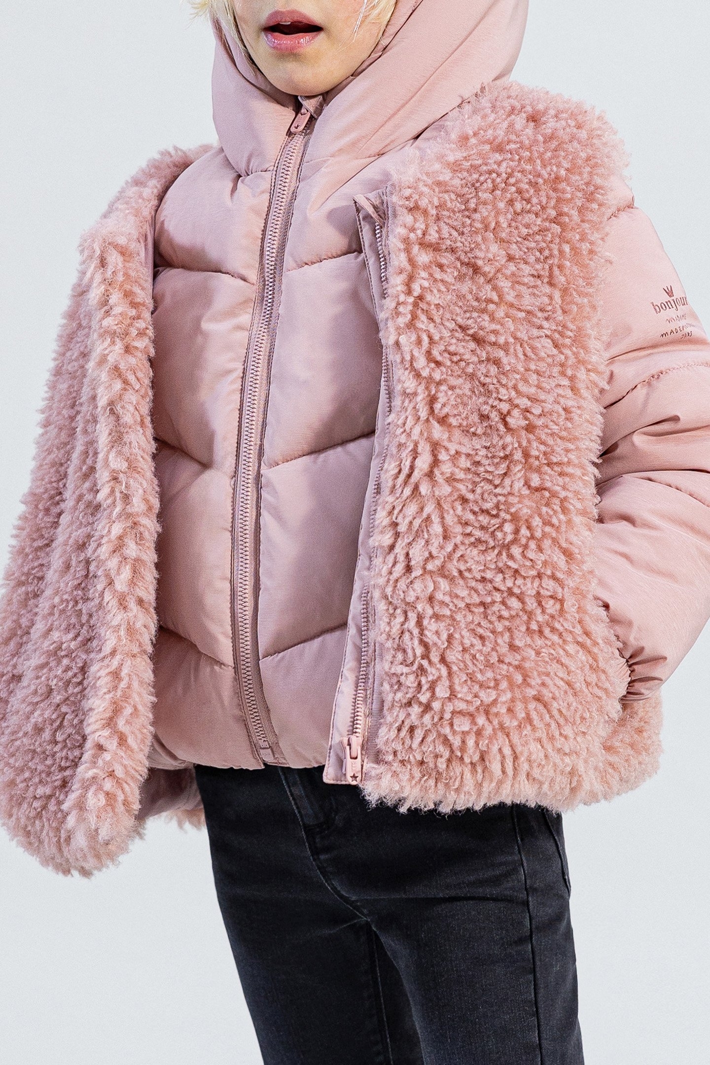 GIRL'S PINK 2-IN-1 DOWN JACKET WITH SHERPA VEST 5