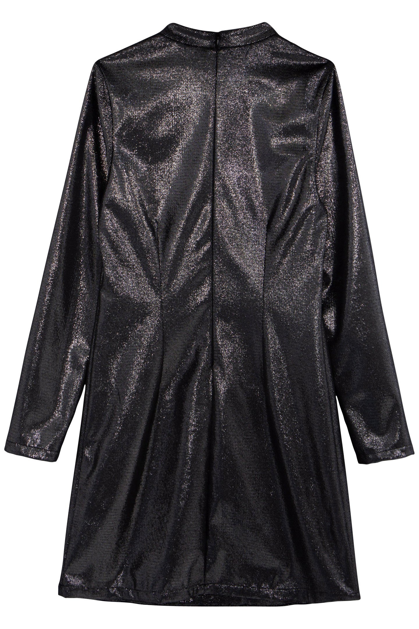BLACK SEQUINED VELVET DRESS WITH HIGH COLLAR FOR GIRLS 2