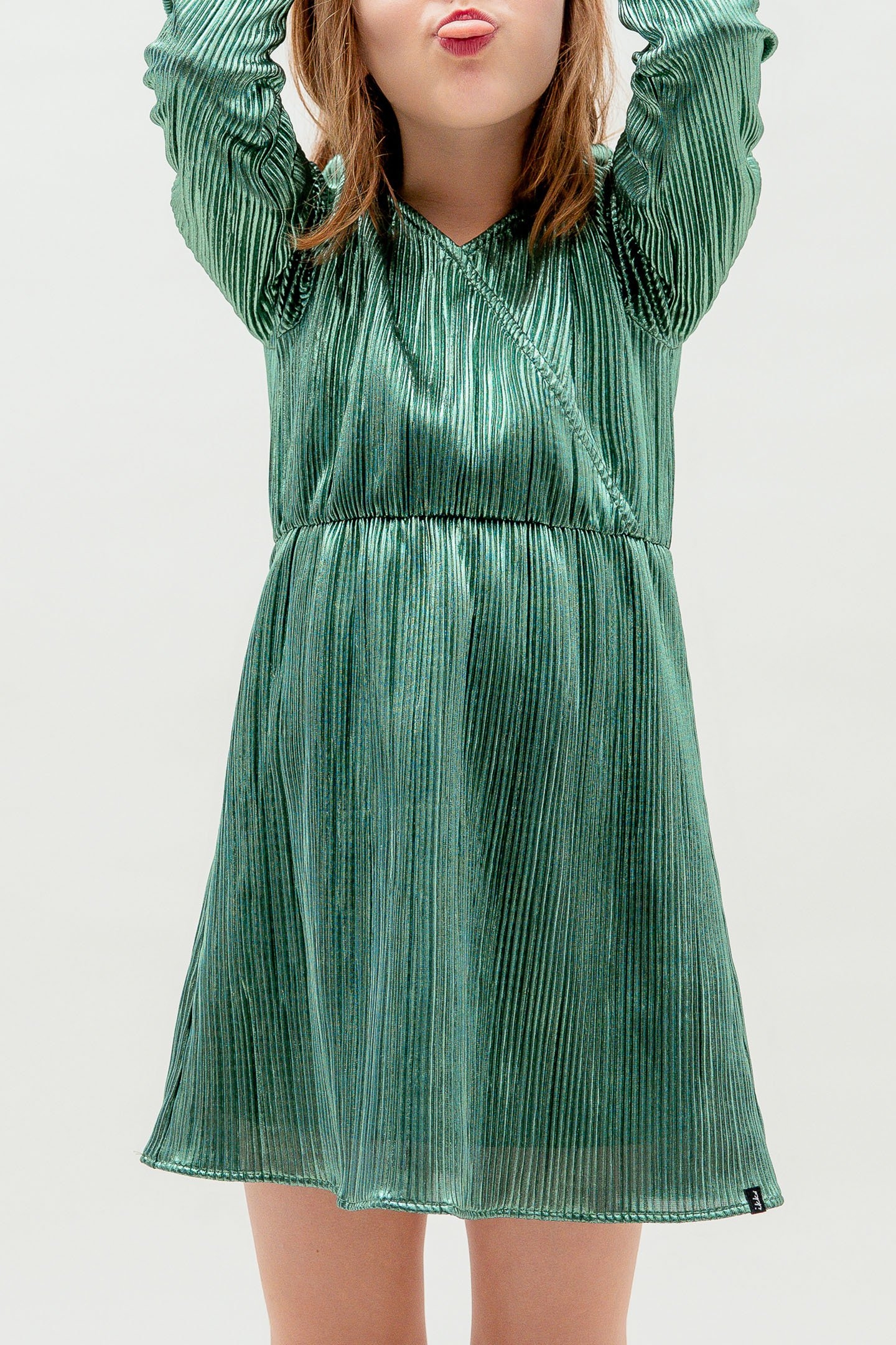 METALLIC EMERALD PLEATED DRESS 1