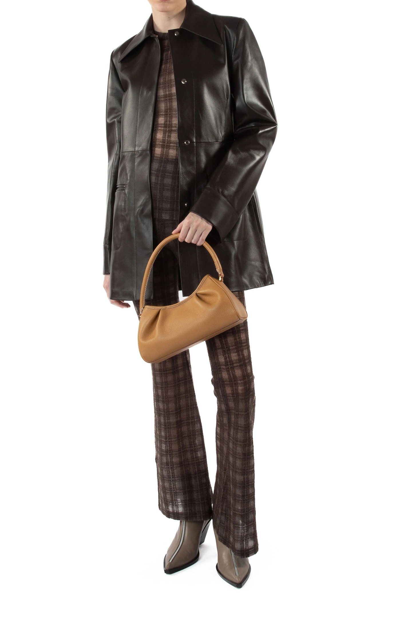 MID LEATHER COAT BROWN 2