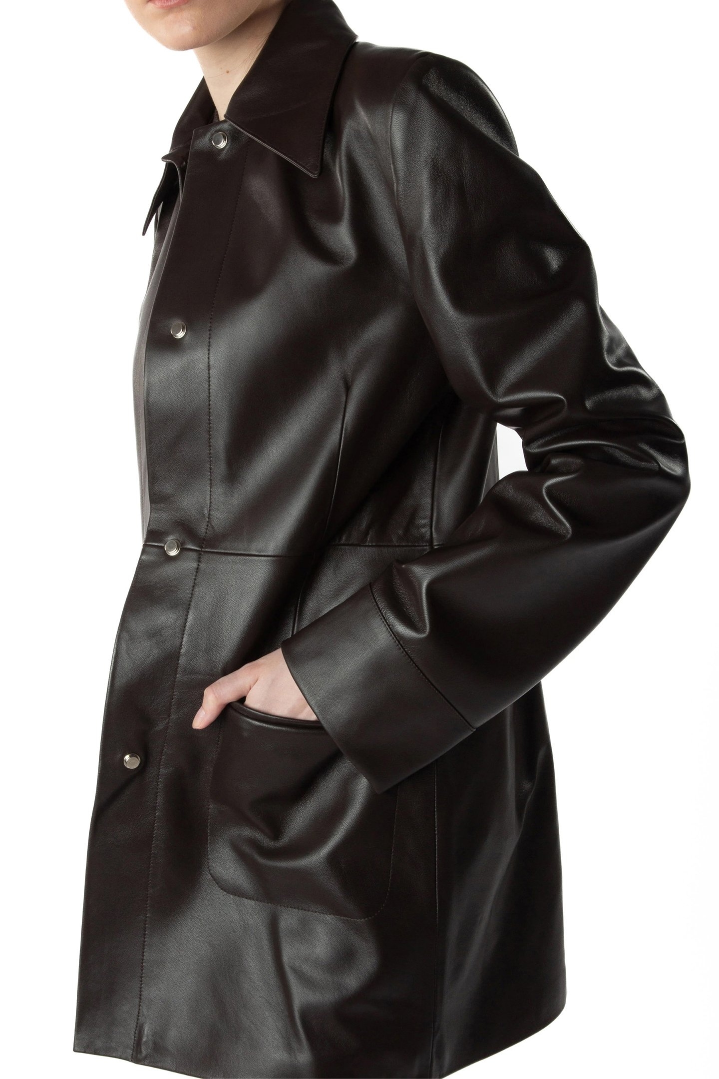 MID LEATHER COAT BROWN 5