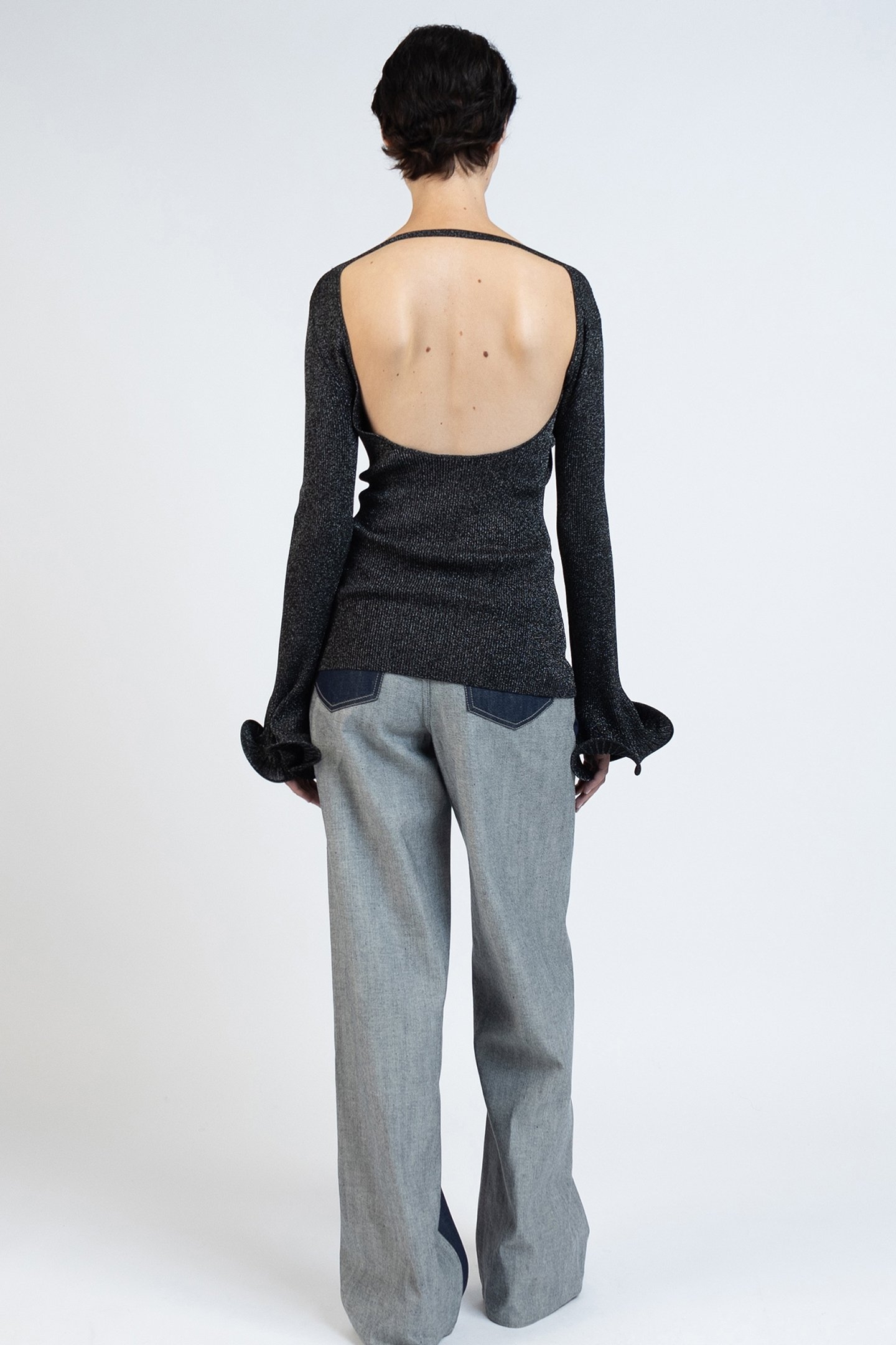 KNIT FITTED LONGLEEVE TOP BLACK LUREX 2