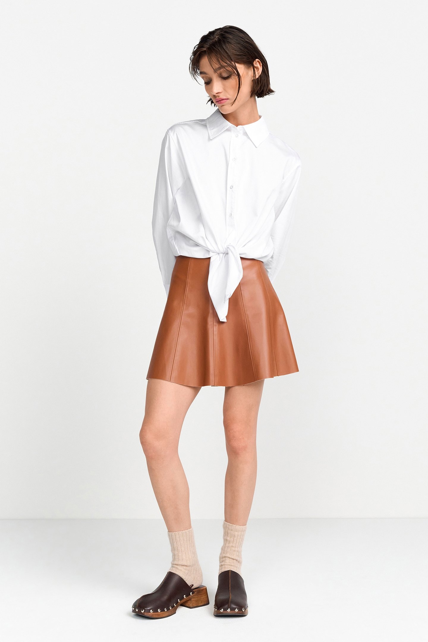 FAKE LEATHER SKIRT CARAMEL SPICE 1