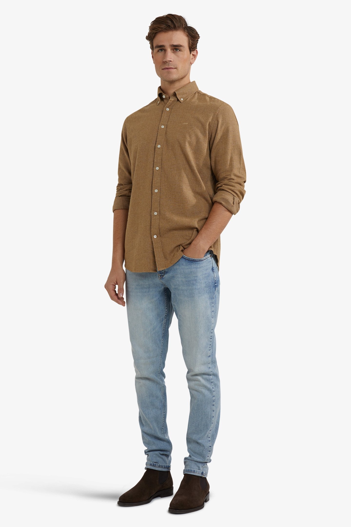 FLANNEL MELANGE OXFORD SHIRT CAMEL 2