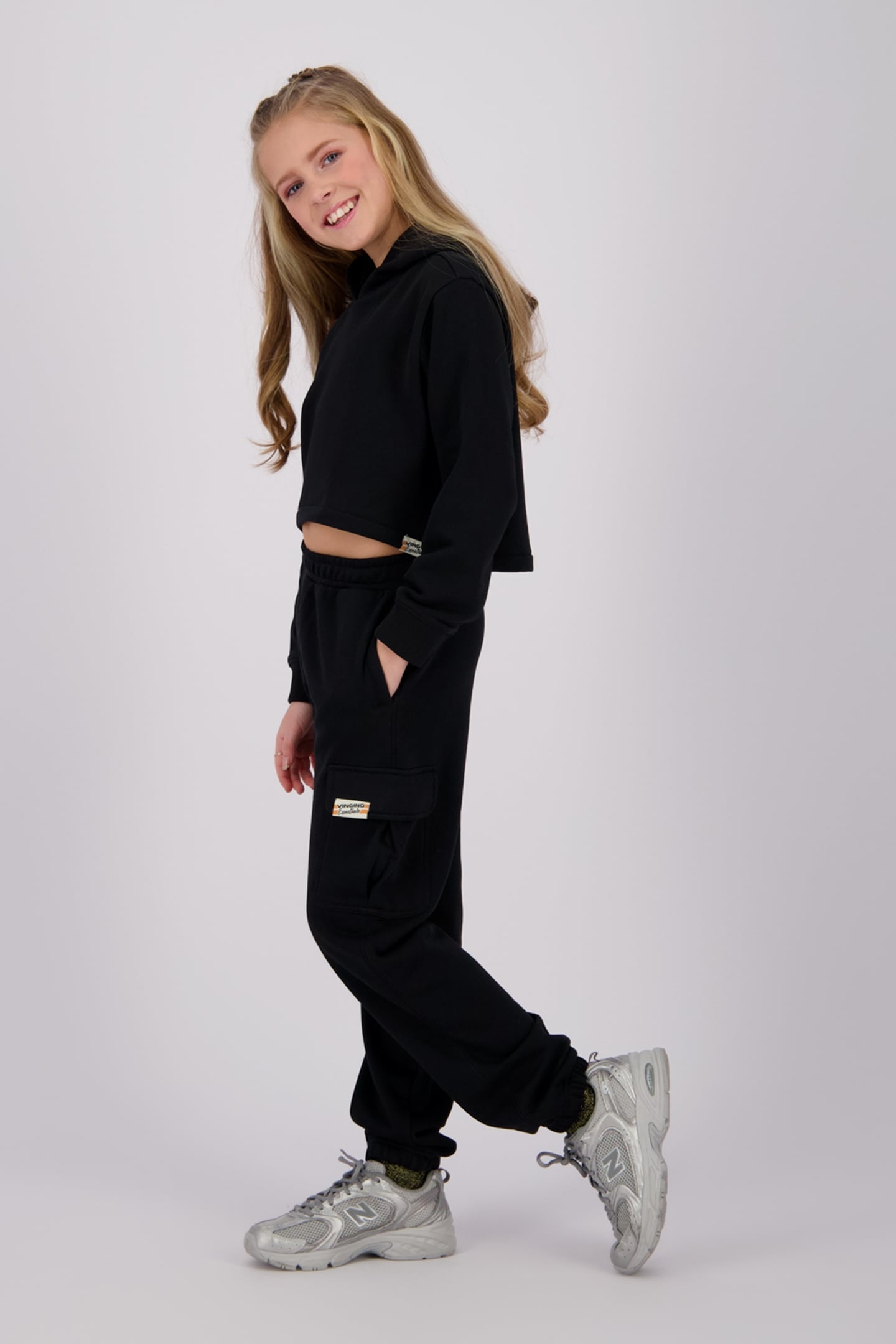 GIRLS G-BASIC-SWEAT-HOODY CROP HOODY DEEP BLACK 5