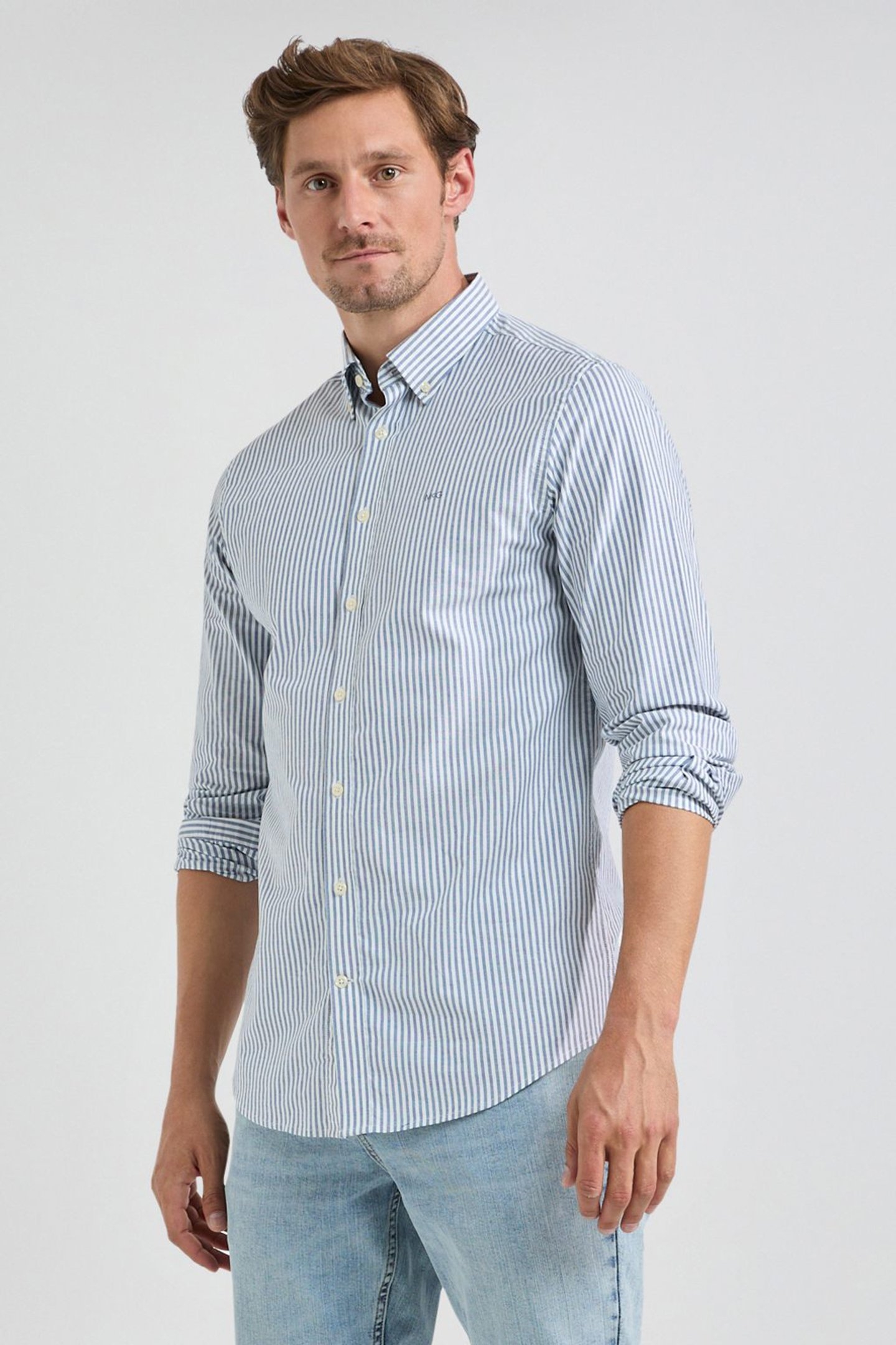 STRETCH OXFORD SHIRT BIG STRIPE NAVY 1