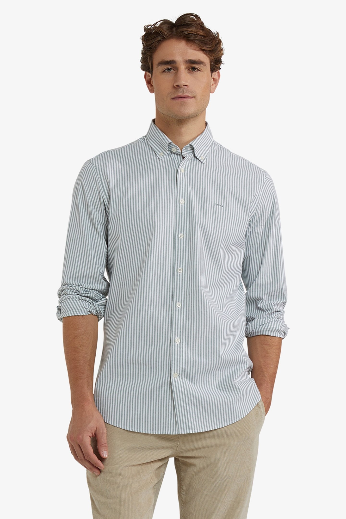 STRETCH OXFORD SHIRT BIG STRIPE WINTER SAGE 1