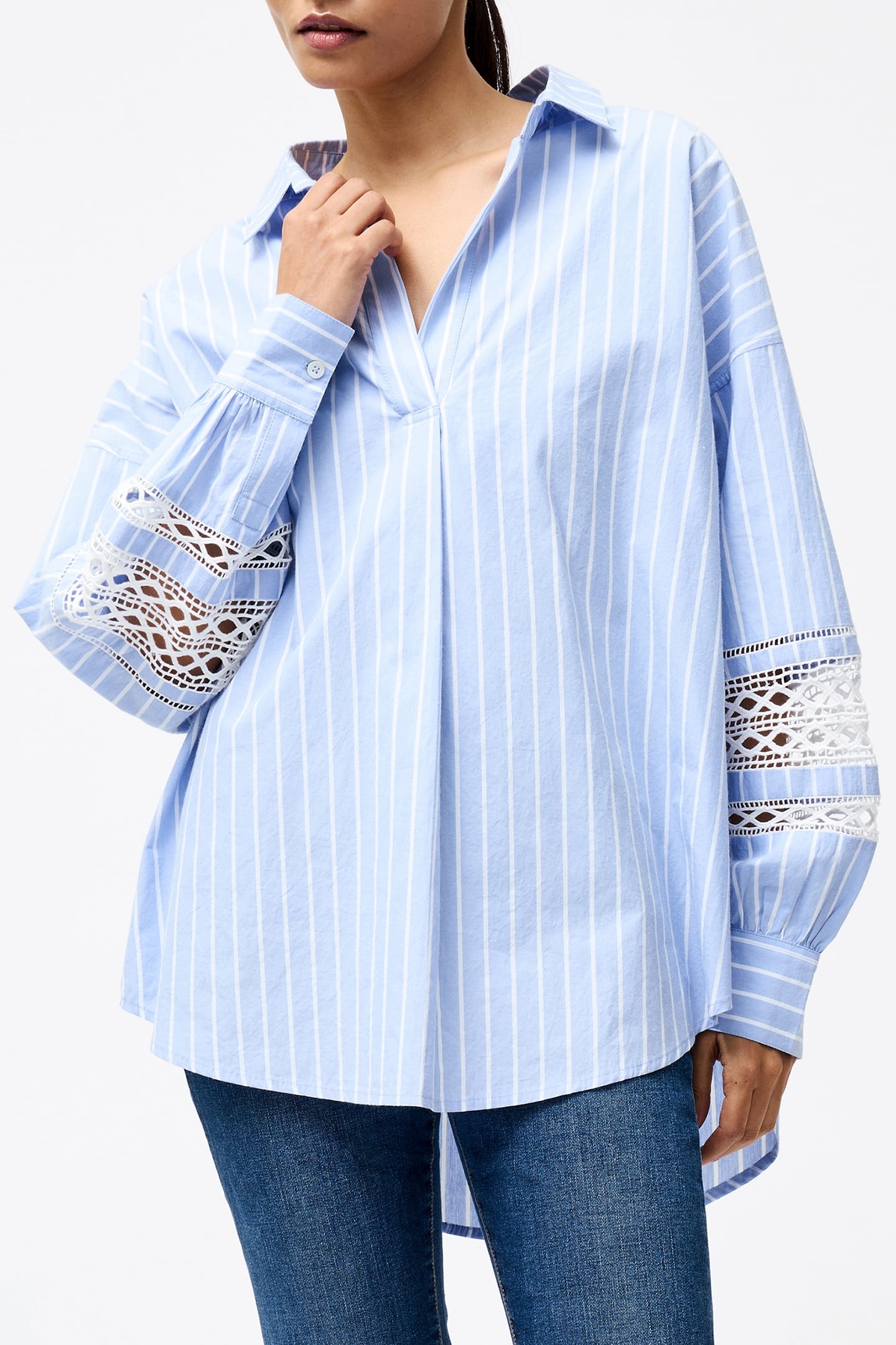 CAMBRIA COTTON STR TRIM SHIRT BLUE/WHITE 1