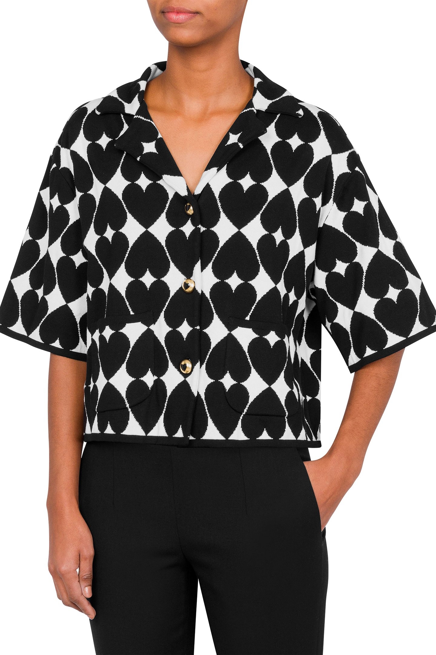 CROPPED CARDIGAN WITH OPTICAL HEARTS BLACK 1