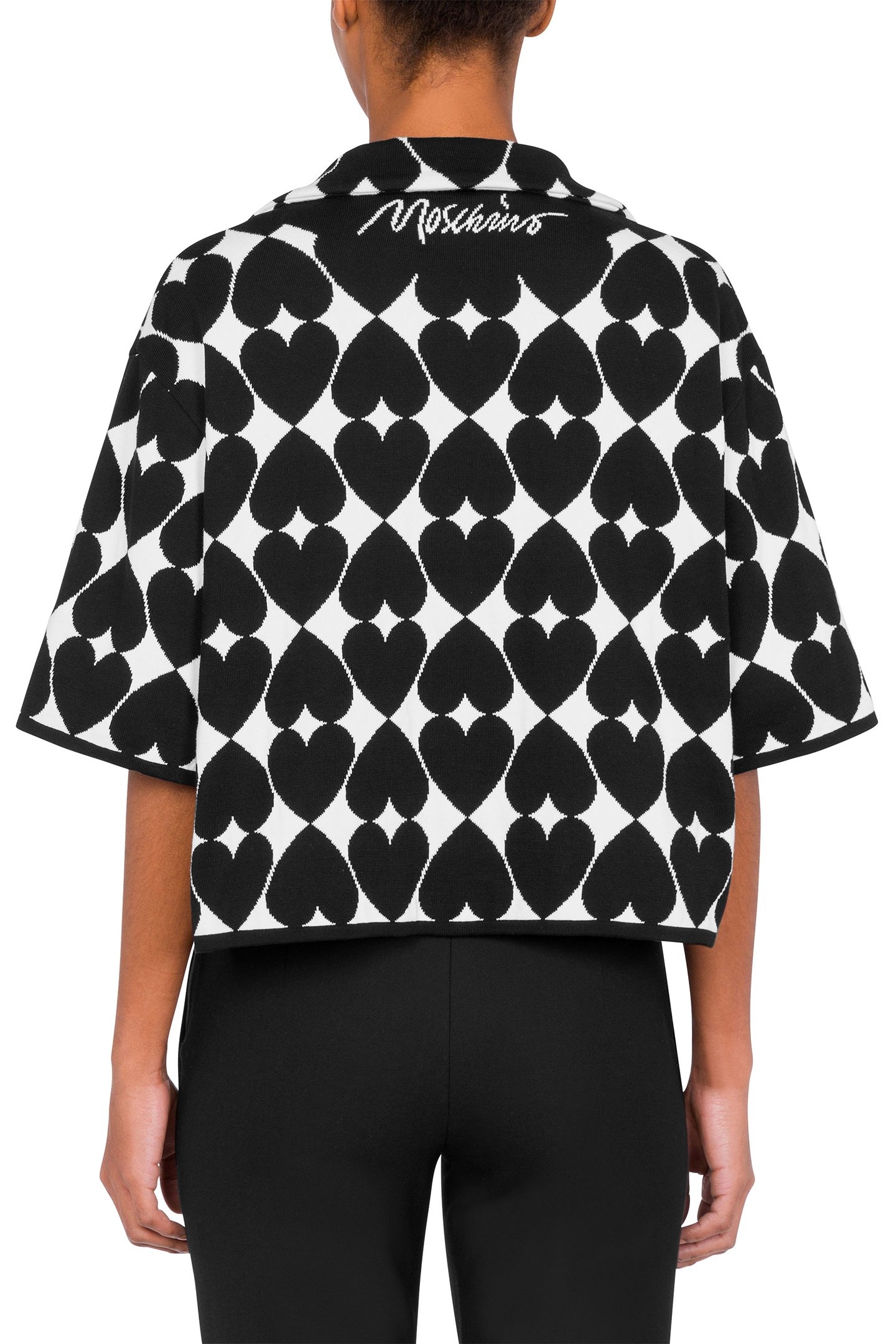 CROPPED CARDIGAN WITH OPTICAL HEARTS BLACK 2