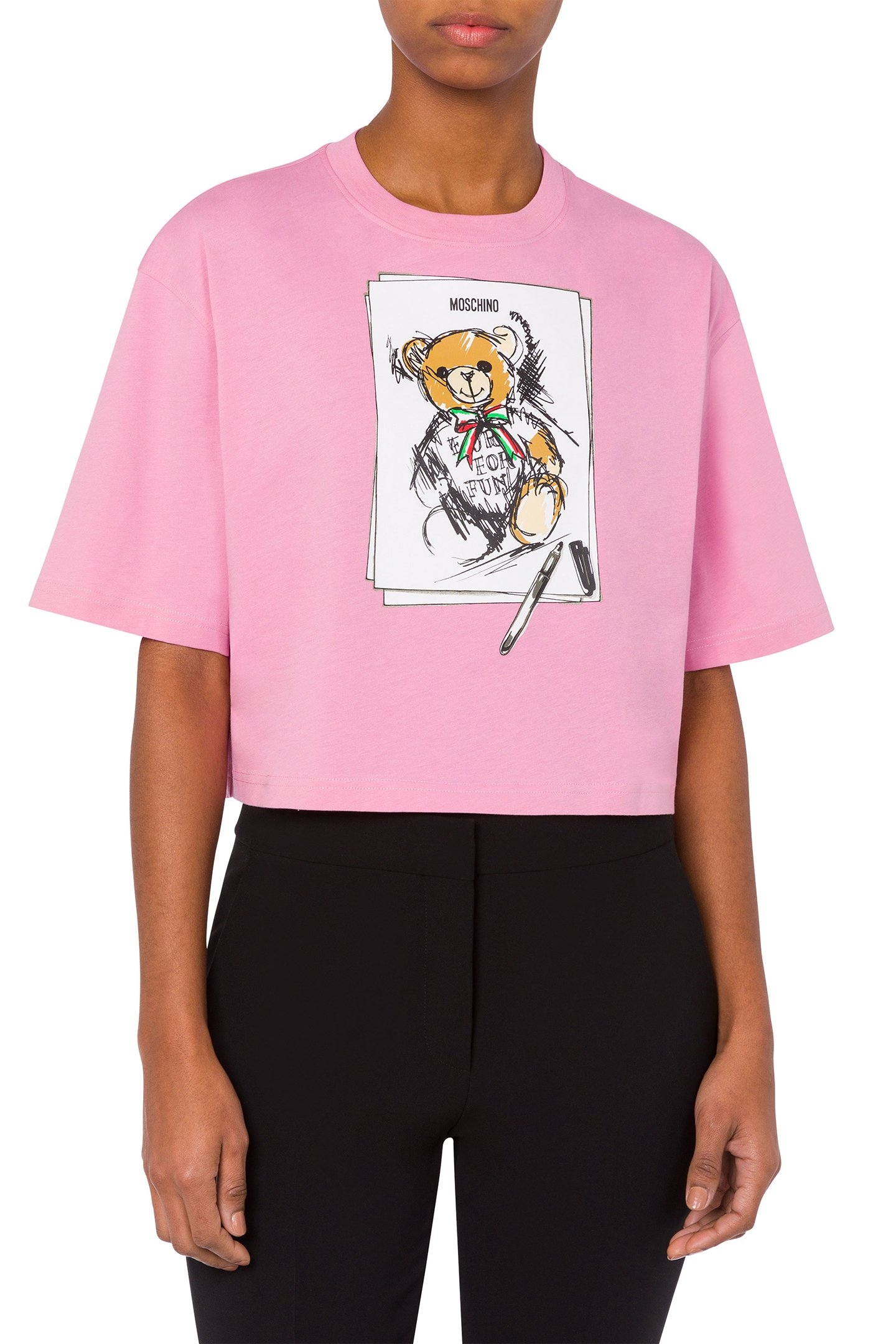 T-SHIRT CROPPED MOSCHINO TEDDY BEAR PINK 1