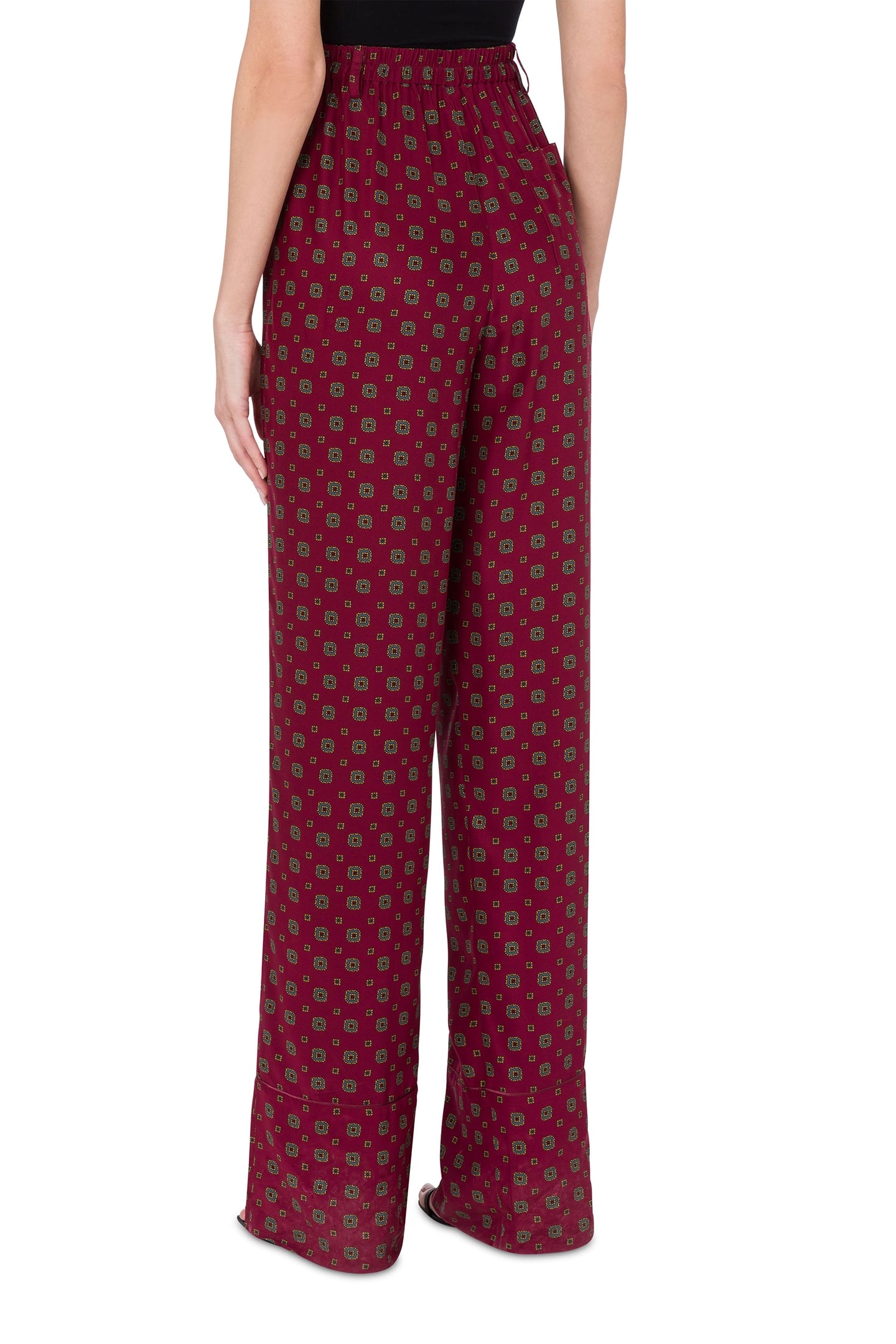 TIE PRINT SATIN TROUSERS RED 2