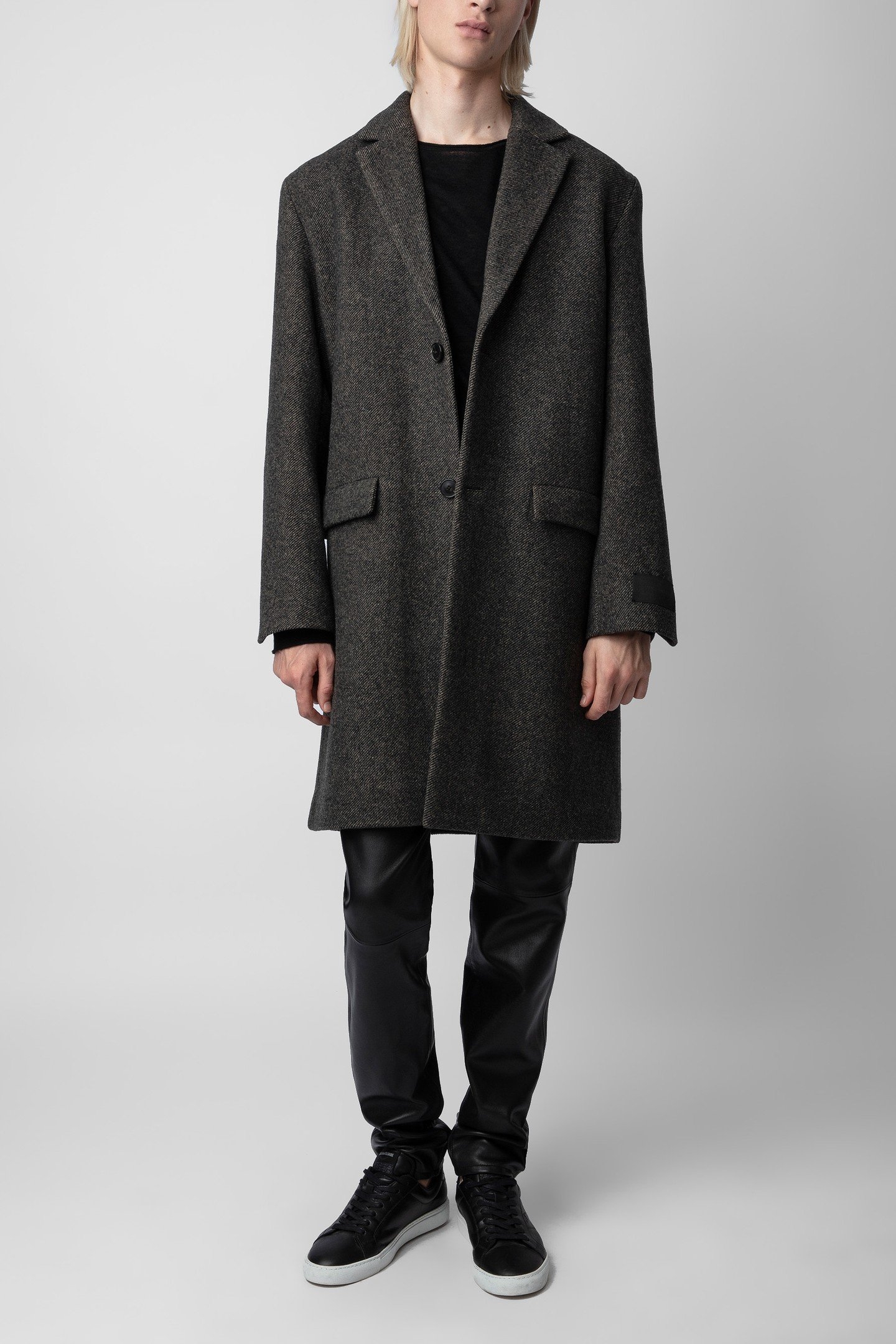 UNISEX MARK WOOL CHEVRON COAT ANTHRACITE 2