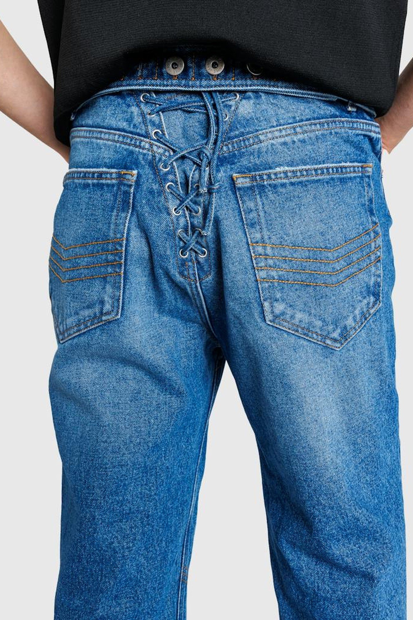 JEAN PAUL GAULTIER – KNEE-BONDED LACE DENIM JEANS 5