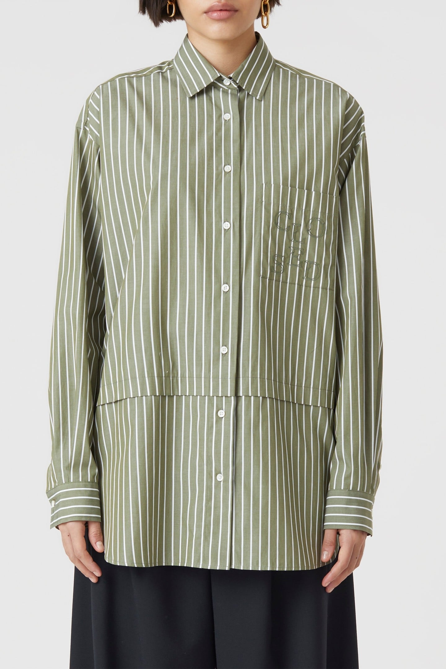 LONG STRIPE BLOUSE SHIRT ARMY GREEN 1