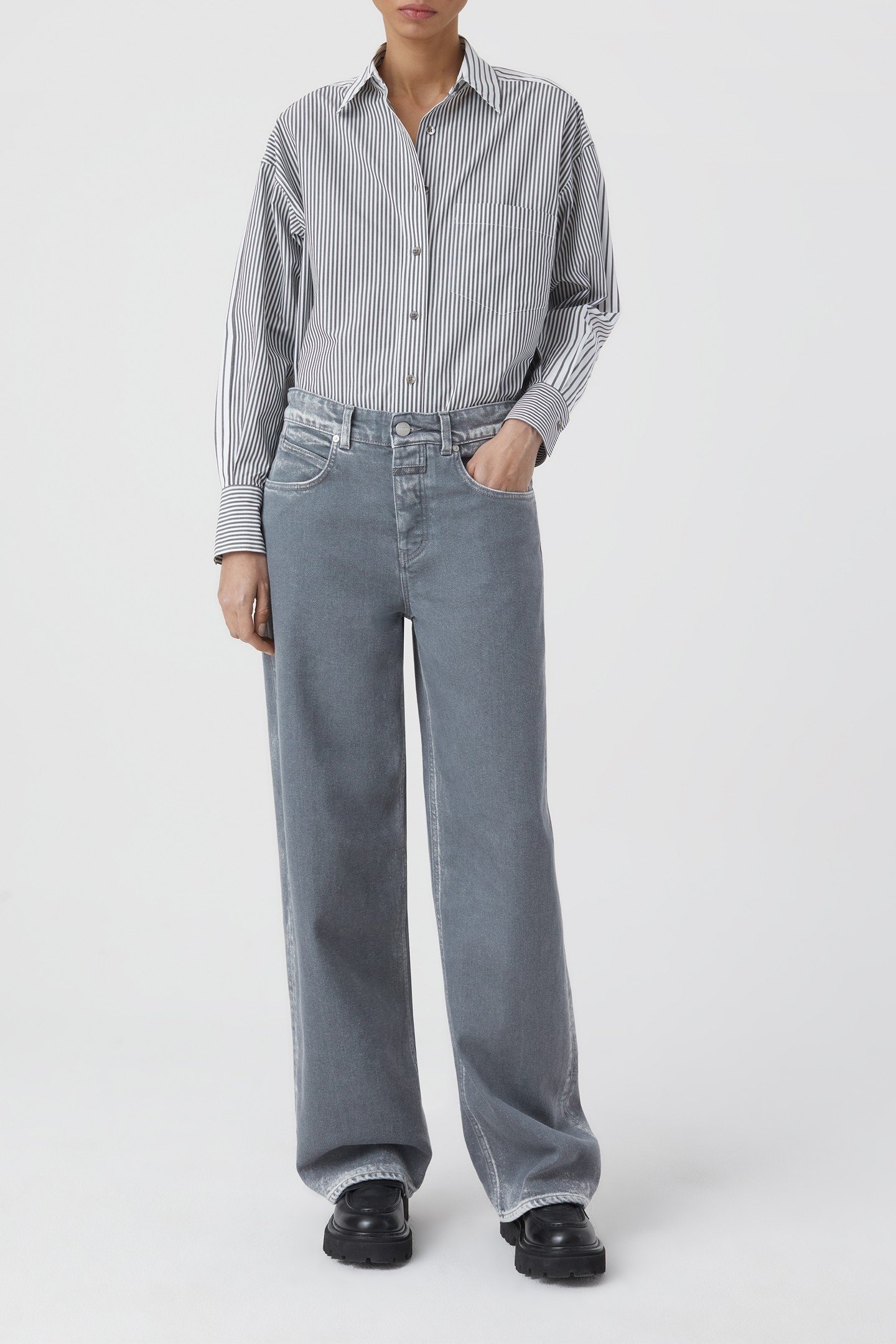 CHESTPOCKET LONG SLEEVE BLOUSE SHIRT CHARCOAL 6