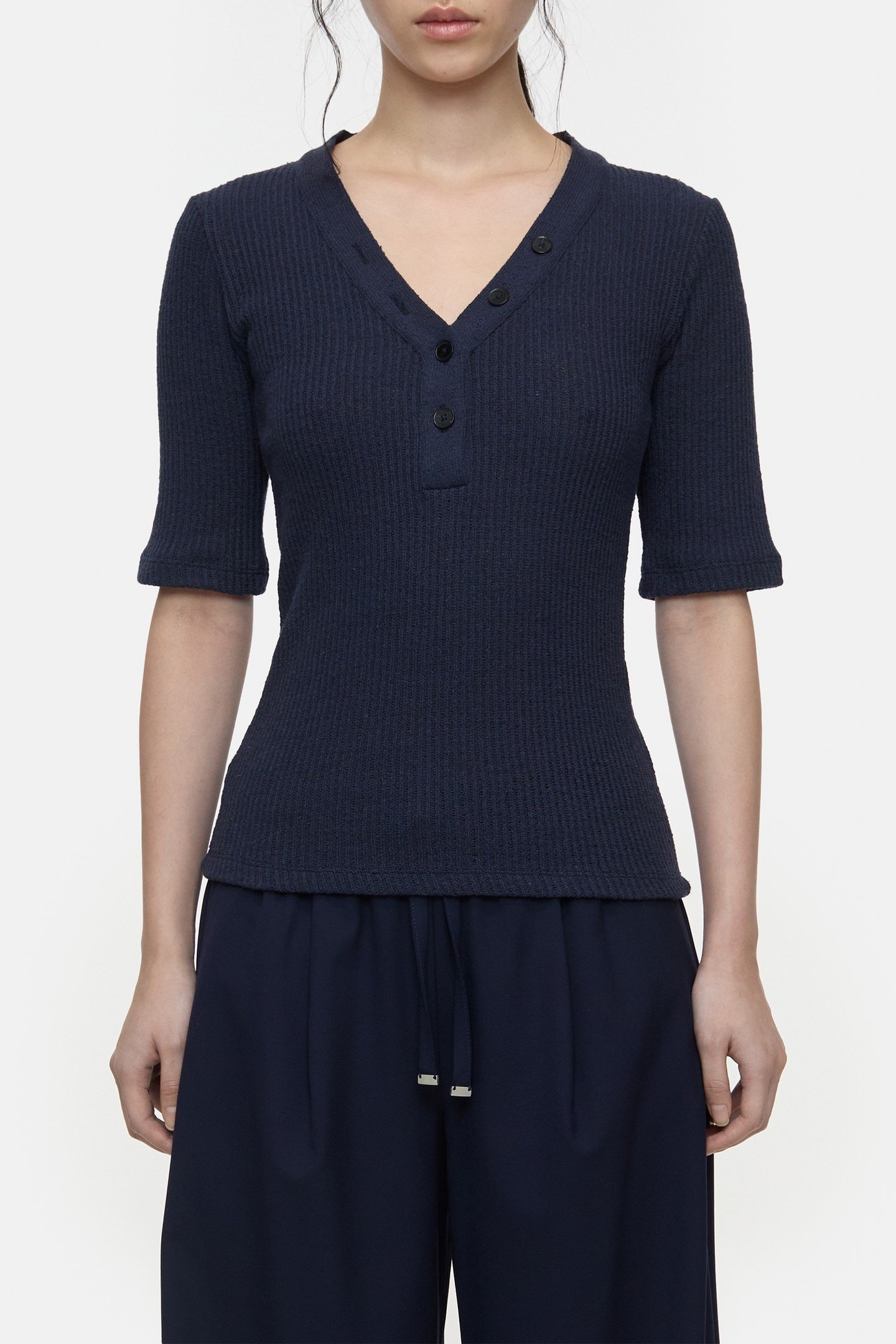 HALF PLACKET V NECK T-SHIRTS DARK NIGHT 1