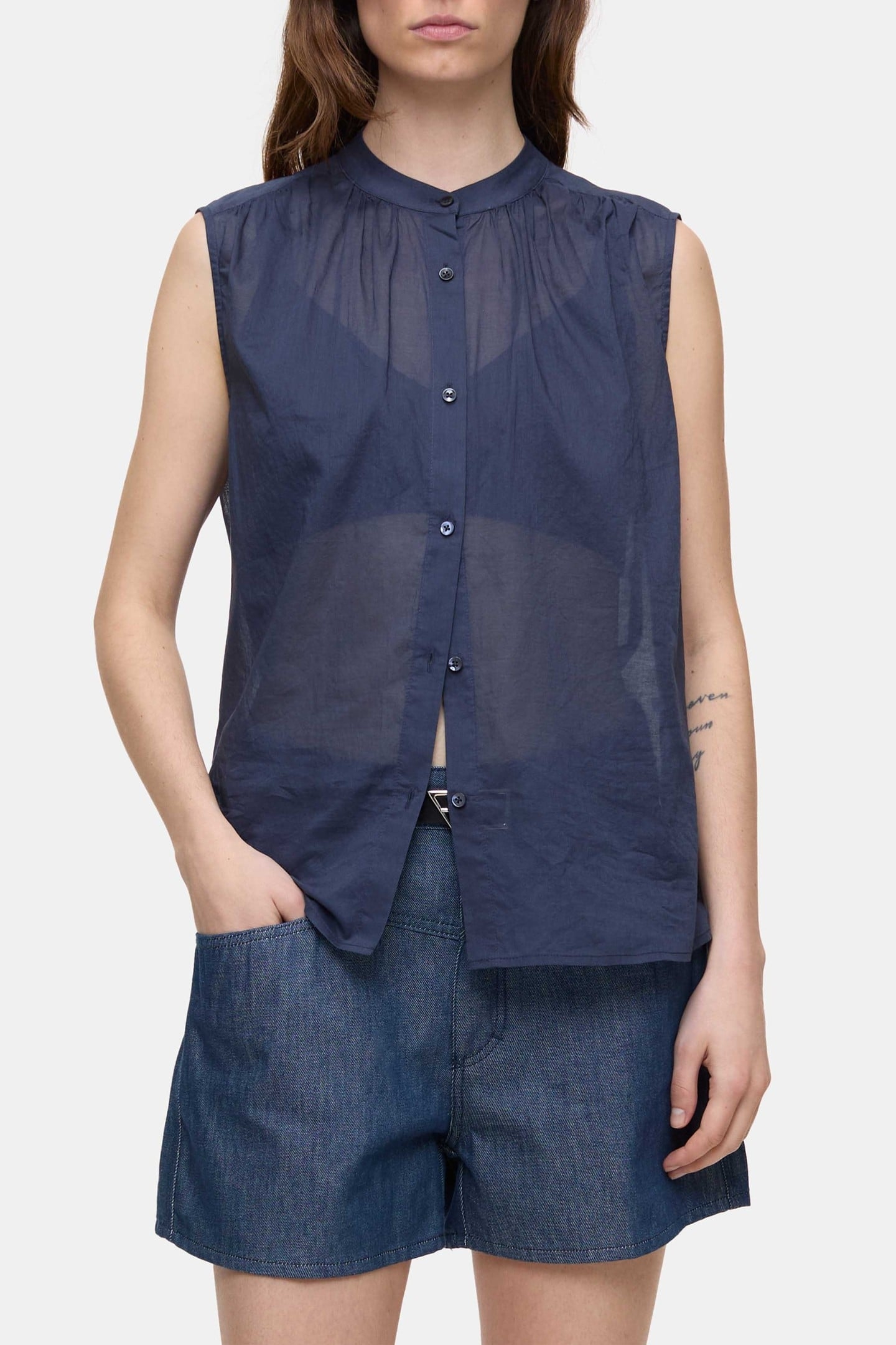 TOP WITH GATHERING SHIRTS & BLOUSES SPACE BLUE 1