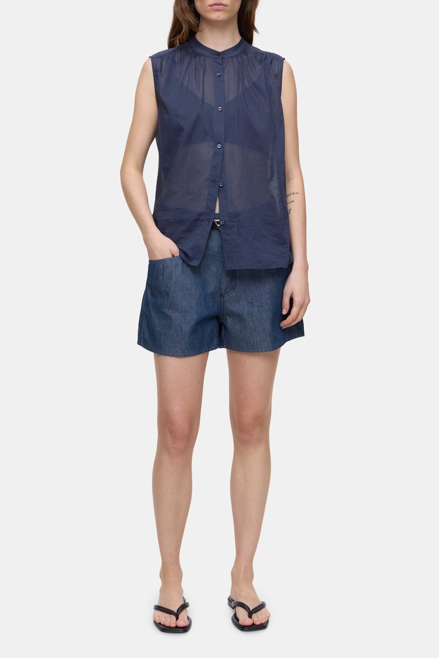 TOP WITH GATHERING SHIRTS & BLOUSES SPACE BLUE 2