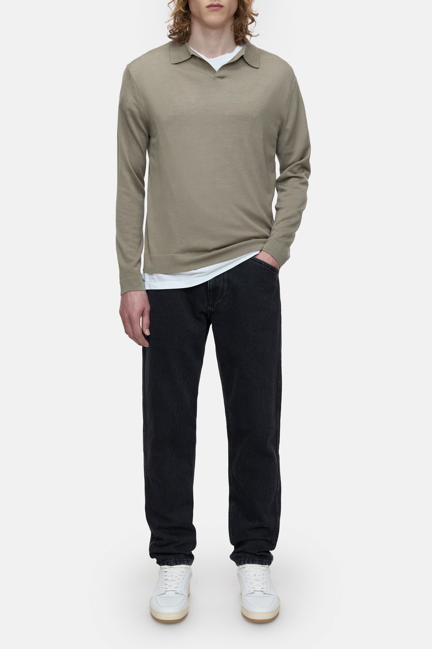 LONG SLEEVE POLO KNITS NATURAL LINEN 5