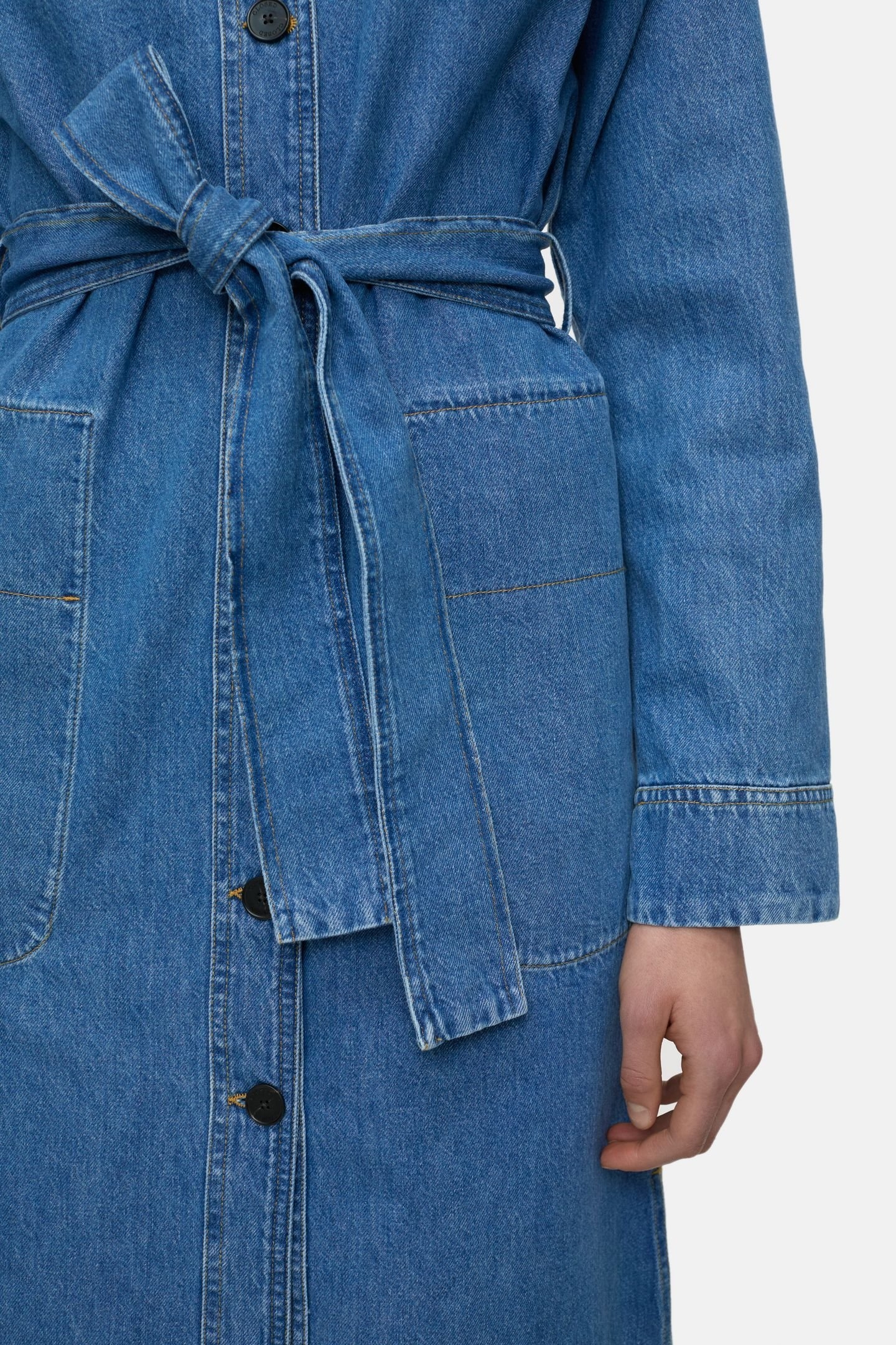 LONG BELTED DRESS MID BLUE 4