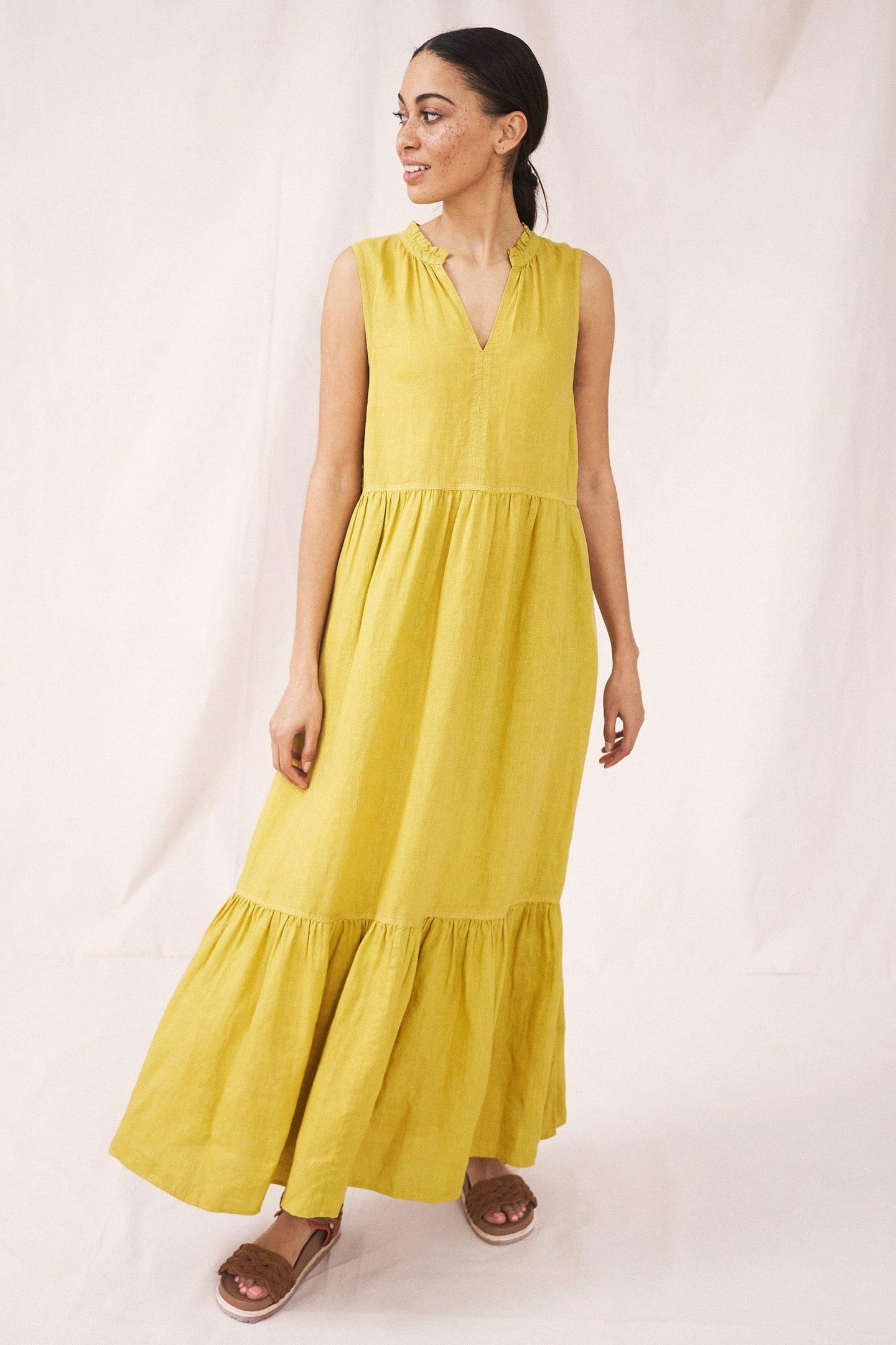 SOPHIA LINEN MAXI DRESS MID CHARTREUSE 1