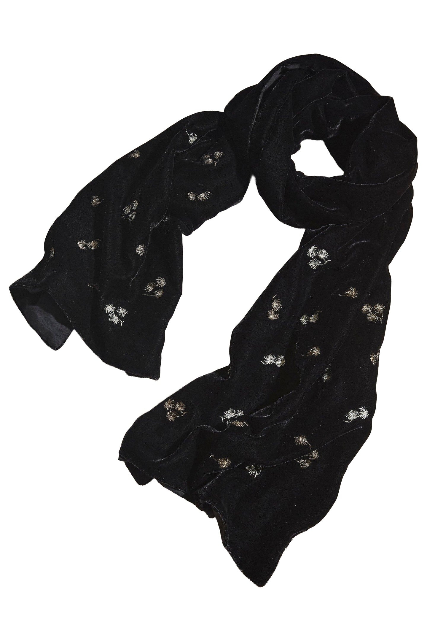 EMBROIDERED VELVET SCARF BLACK MULTI 2