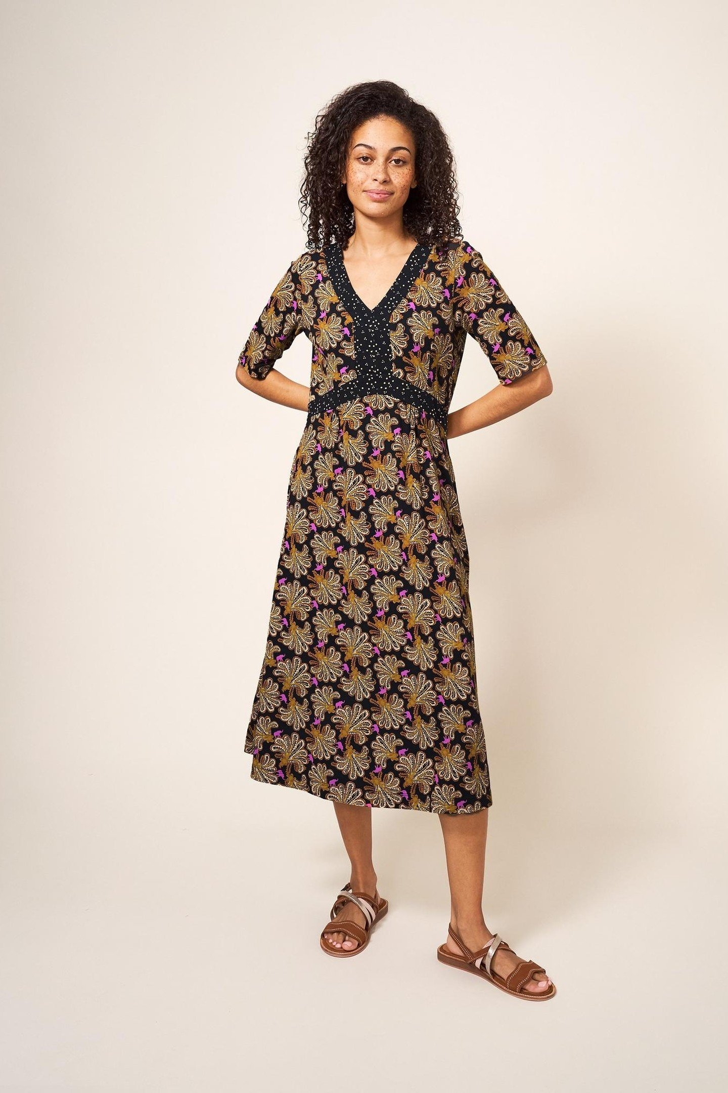 ESME JERSEY MIDI DRESS BLACK MULTI 1