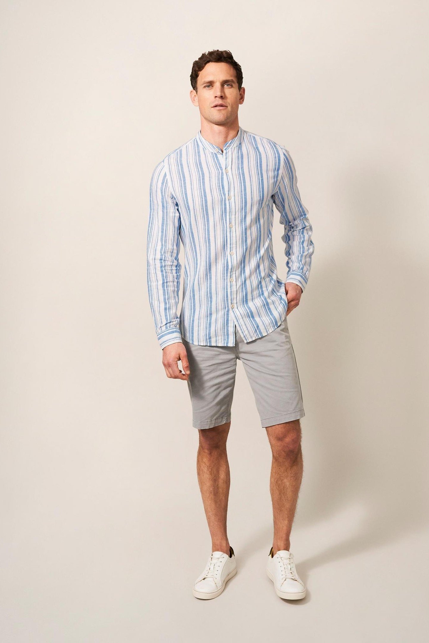 GRANDAD STRIPED SLIM FIT SHIRT NATURAL MULTI 1