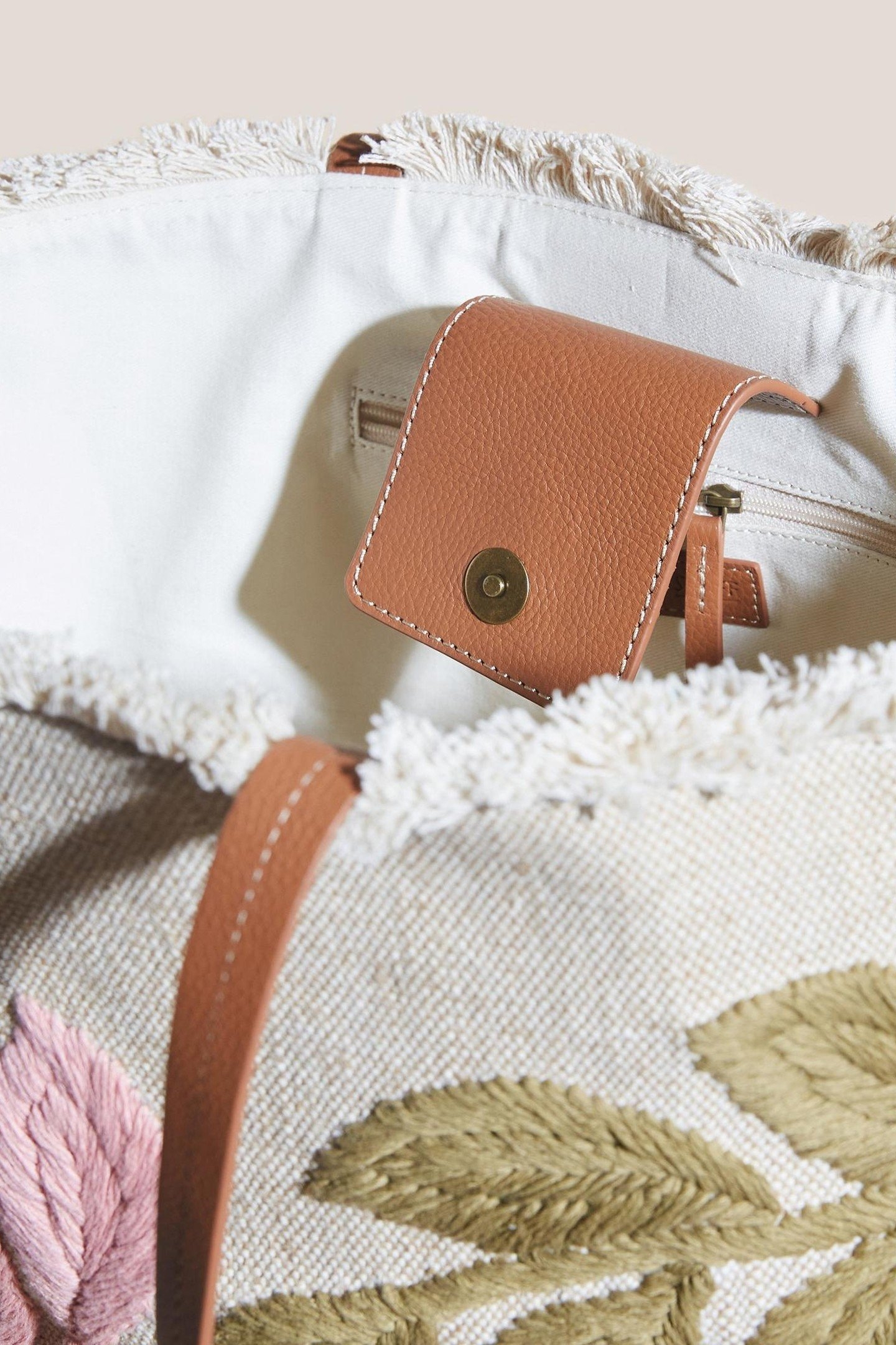 ESTHER LEAF EMBROIDERED TOTE NATURAL MULTI 4