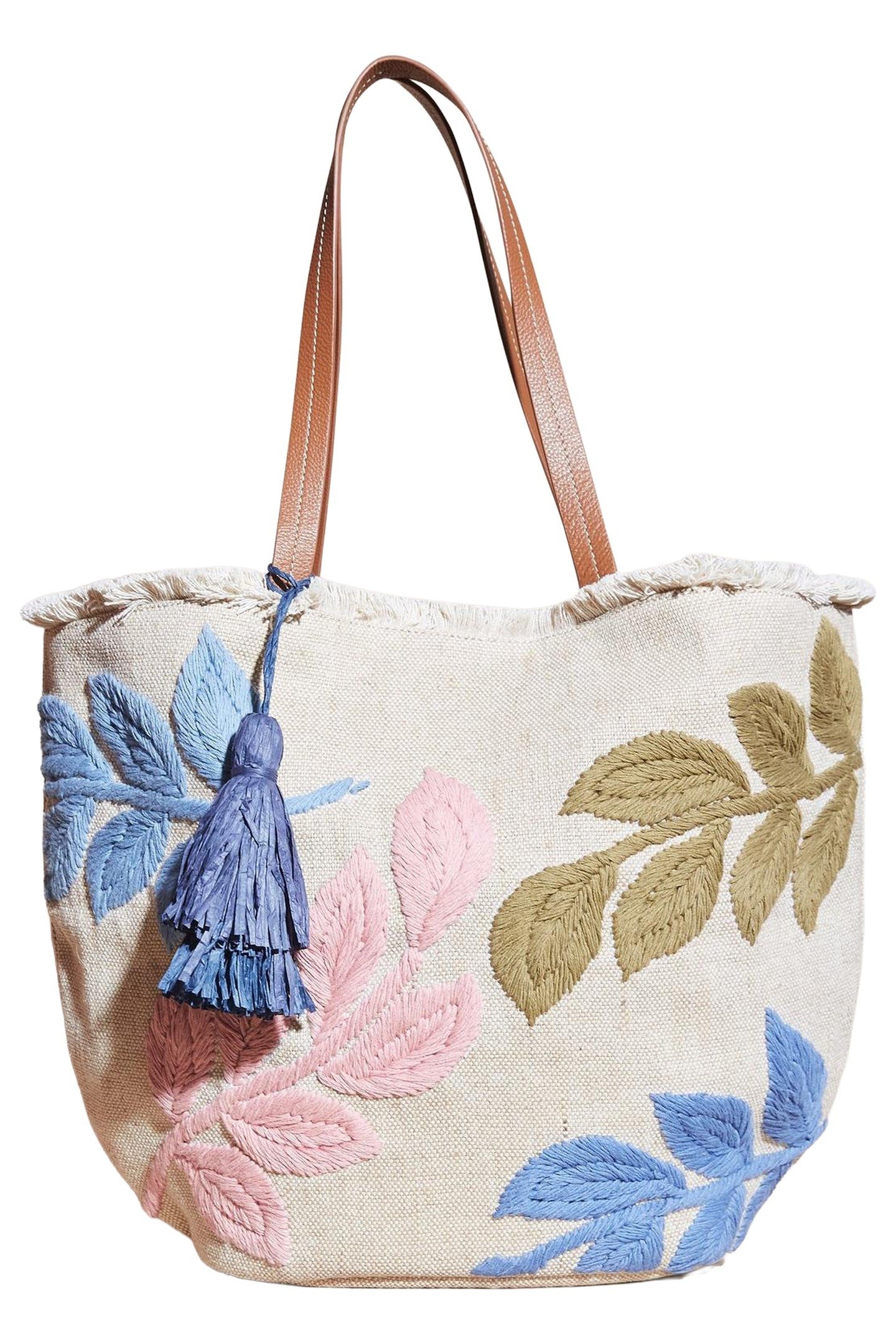 ESTHER LEAF EMBROIDERED TOTE NATURAL MULTI 1