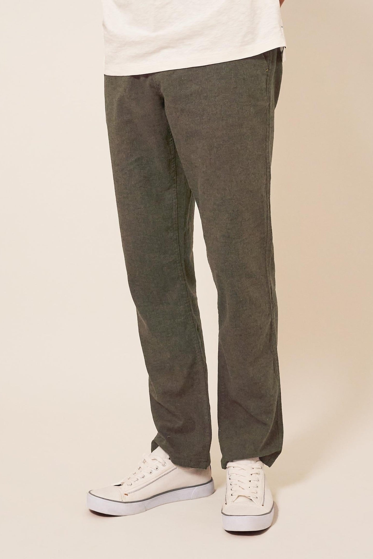 LINEN BLEND TROUSER KHAKI GREEN 1