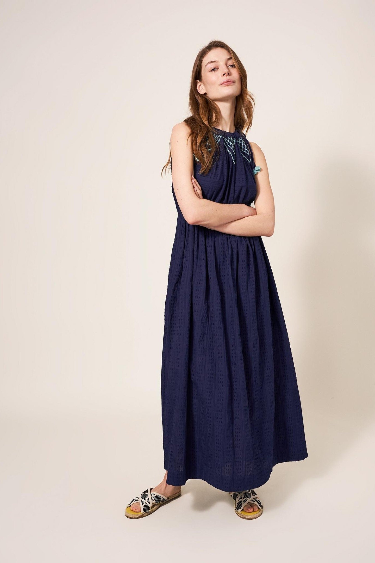 LULEE COTTON MAXI DRESS NAVY MULTI 1